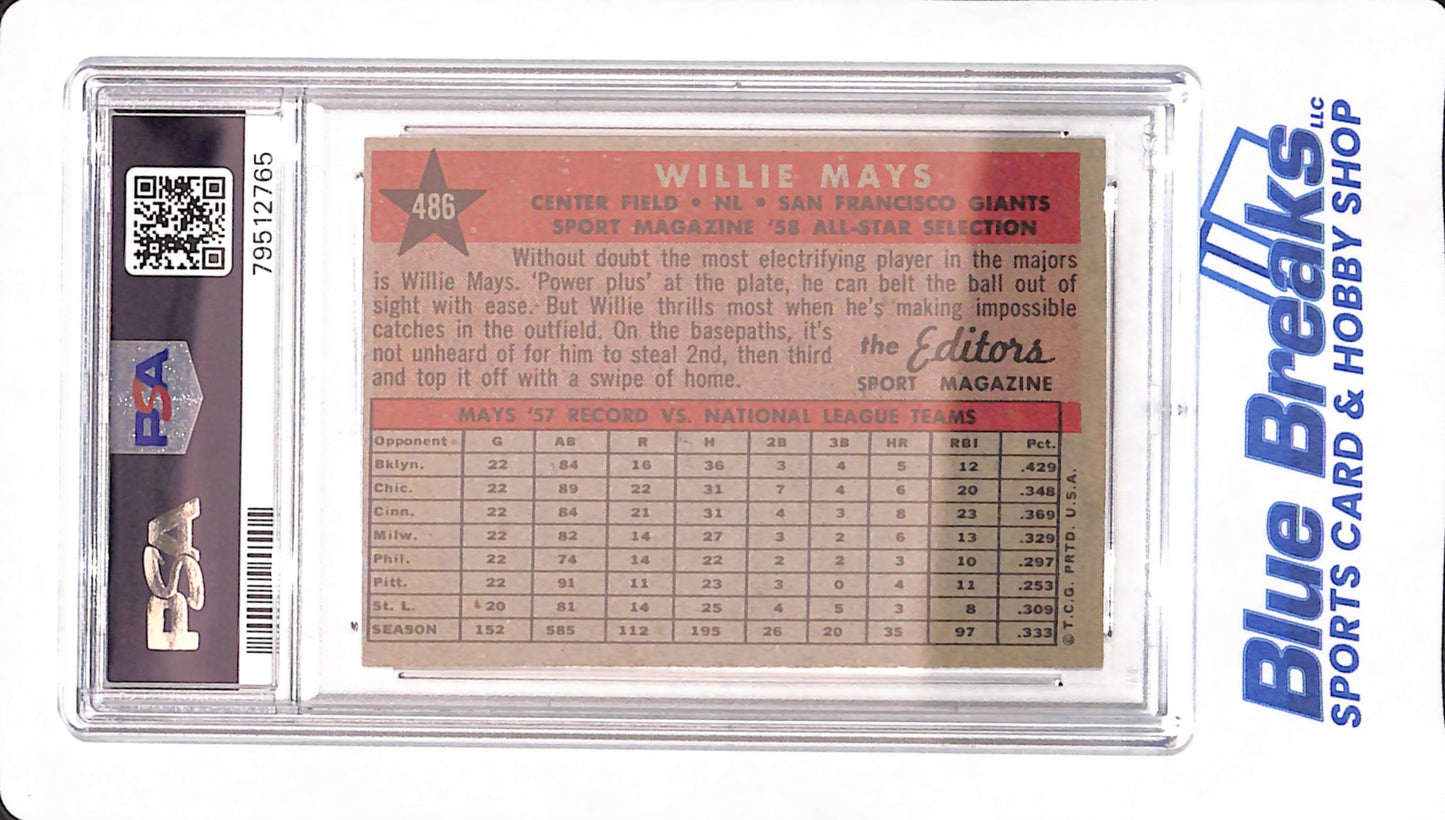 1958 Topps - Willie Mays - Baseball - San Francisco Giants - All Star - # 486 - PSA 5