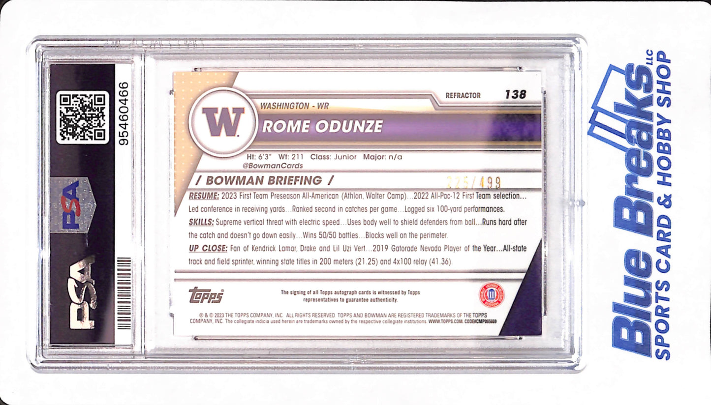 2023 Bowman U Chrome - Rome Odunze - Football - Washington - 225/499 - Autograph - Refractor - # 138 - PSA 9