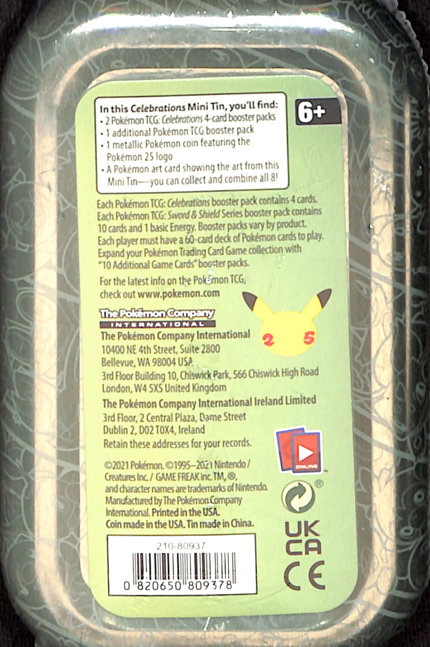 Pokemon 25th Anniversary Celebrations Tin - Sealed Wax