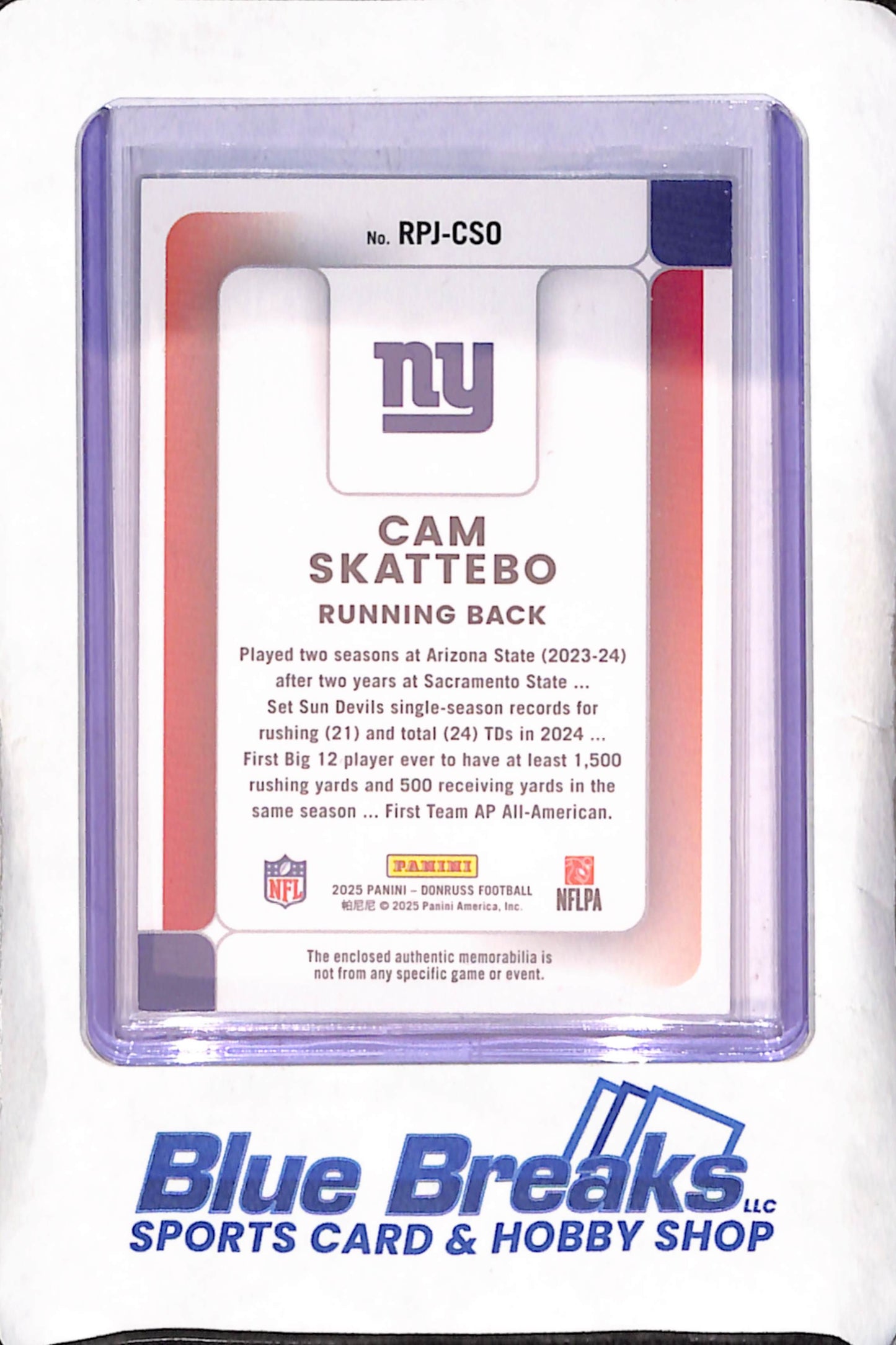 2025 Panini Donruss - Cam Skattebo - Rookie Phenom - Relic - New York Giants - Football - #RPJ-CSO