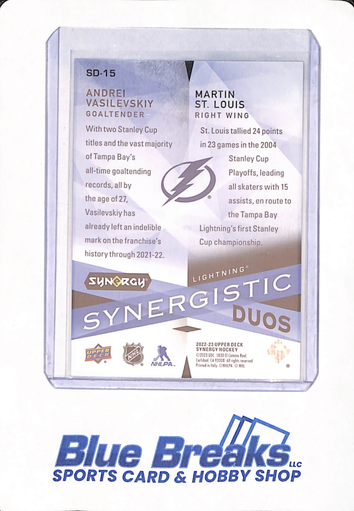 2022-23 Upper Deck - Synergy - Andrei Vasilevskiy - Martin St Louis - Ice Hockey - Tampa Bay Lightning - 439/699 - # SD-15