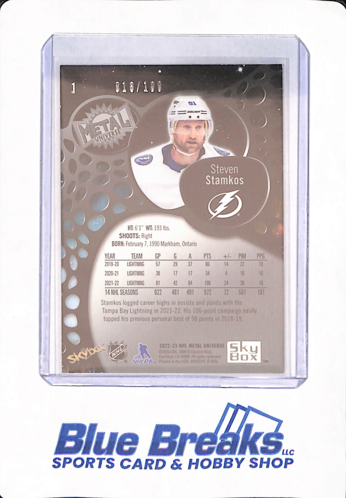 2022-23 - Upper Deck - Steven Stamkos - Metal Universe - Ice Hockey - Tampa Bay Lightning - Precious Metal Gems - Red - # 1 - 010/100