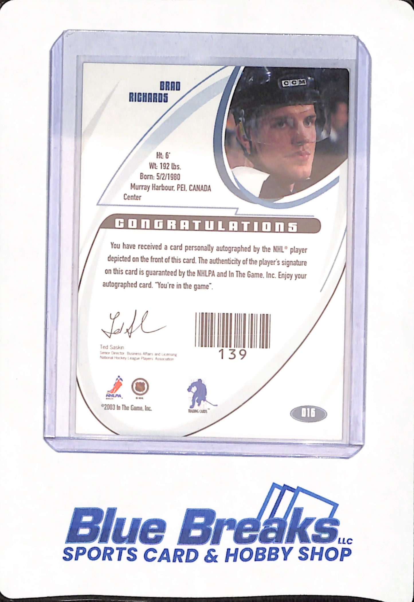 2002-03 - Upper Deck Signature Series - Brad Richards - Ice Hockey - Tampa Bay Lightning - Autographed