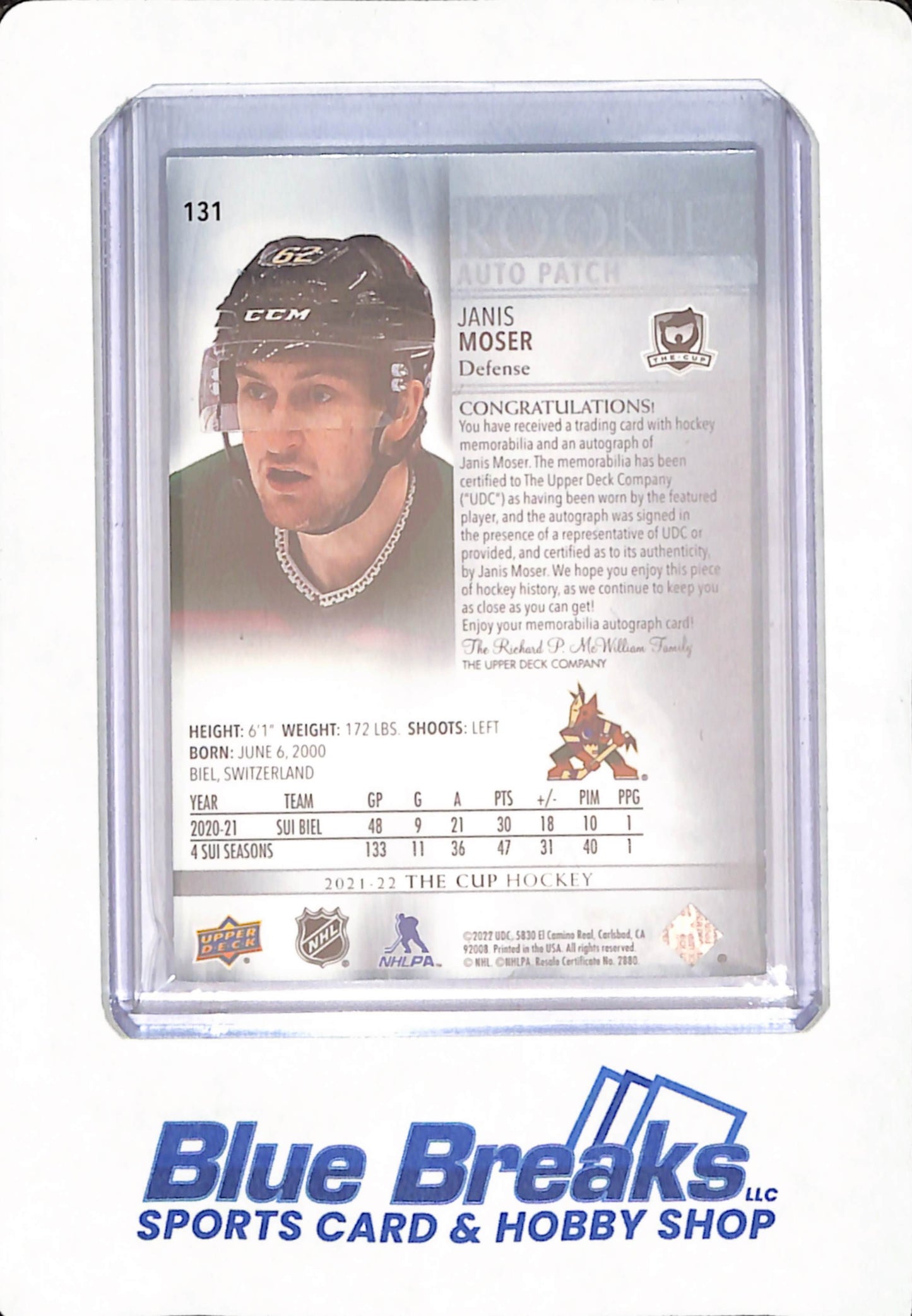 2021-22 Upper Deck - The Cup - Janis Moser - Ice Hockey - Arizona Coyotes - # 131 - Relic - Autographed - 215/249