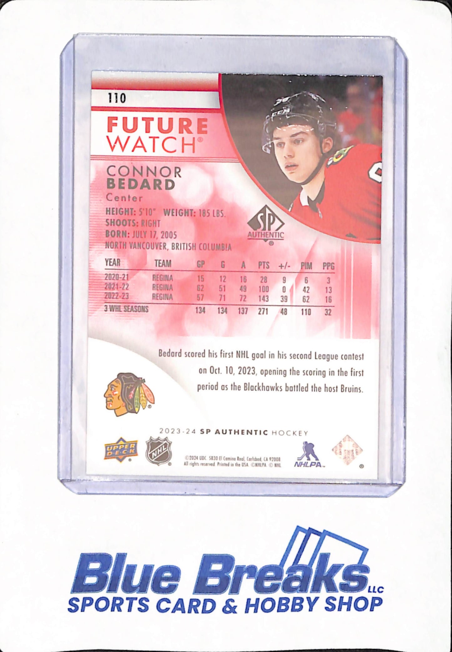 2023-24 Upper Deck - SP Authentic - Connor Bedard - Ice Hockey - Chicago Blackhawks - # 110 - Future Watch - Red