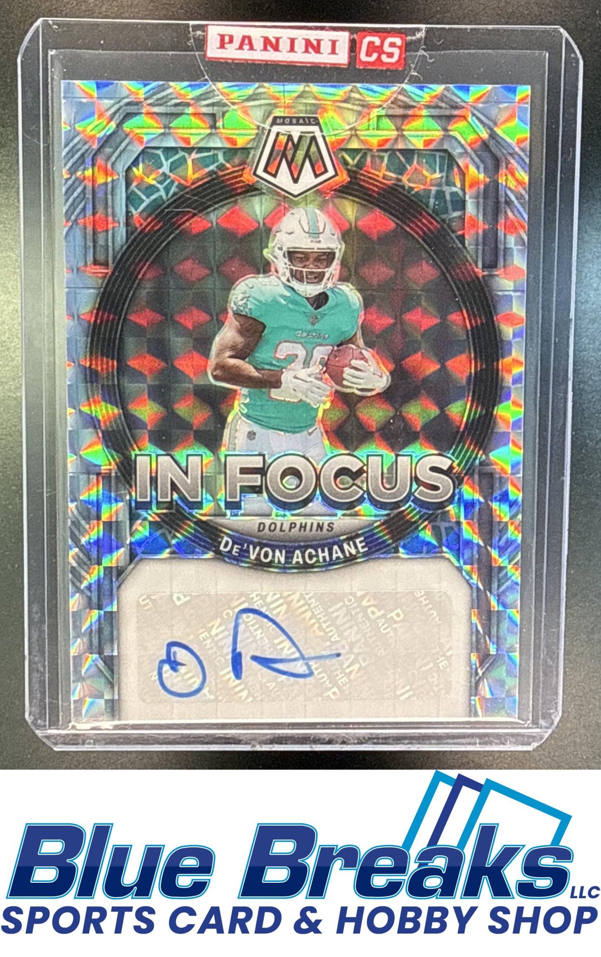 2023 Panini Mosaic De'Von Achane #IF-DAC In Focus Signatures Auto Miami Dolphins