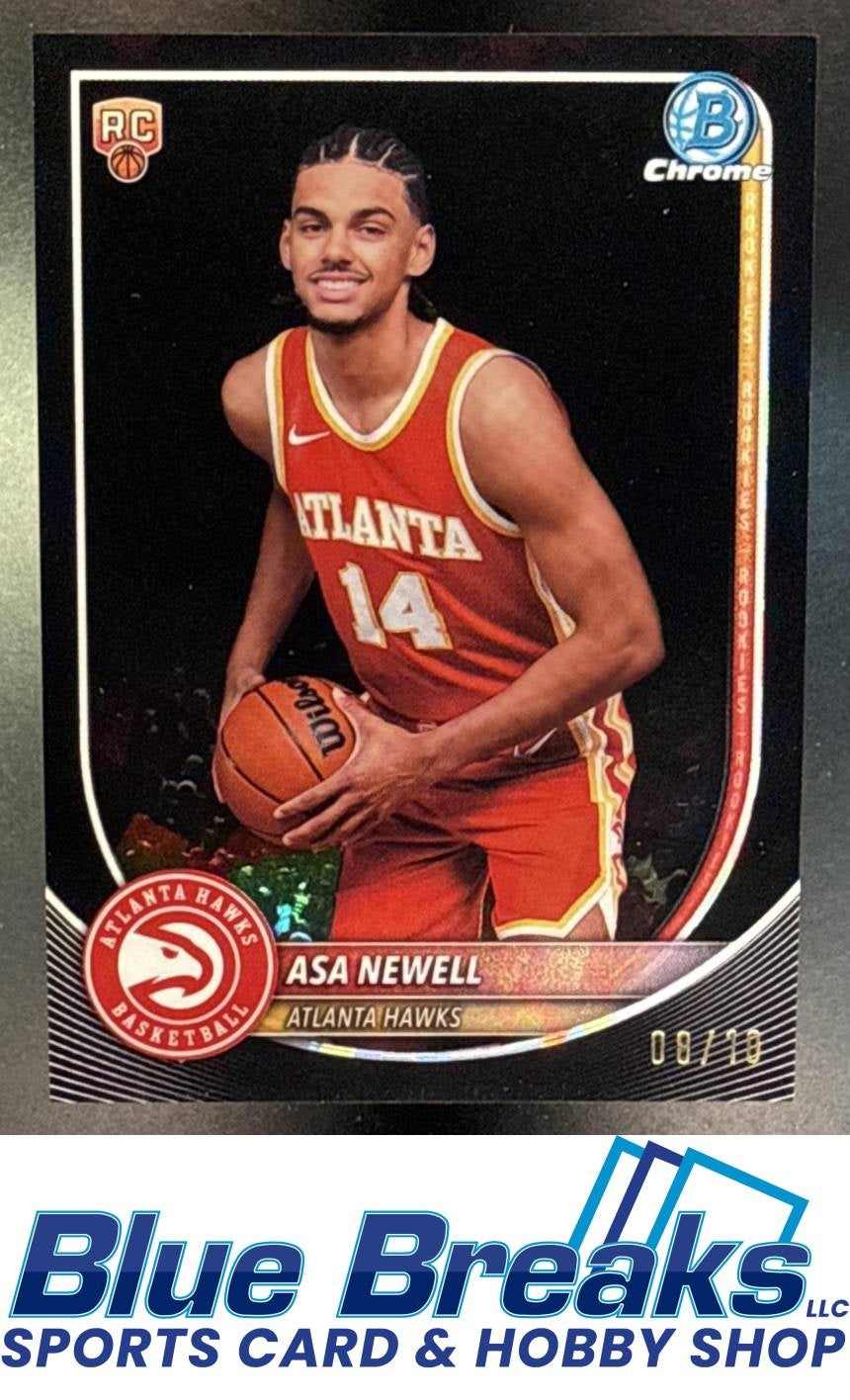 2025-26 Bowman Chrome Black Refractor Asa Newell RC 8/10 #BCV-23 Atlanta Hawks