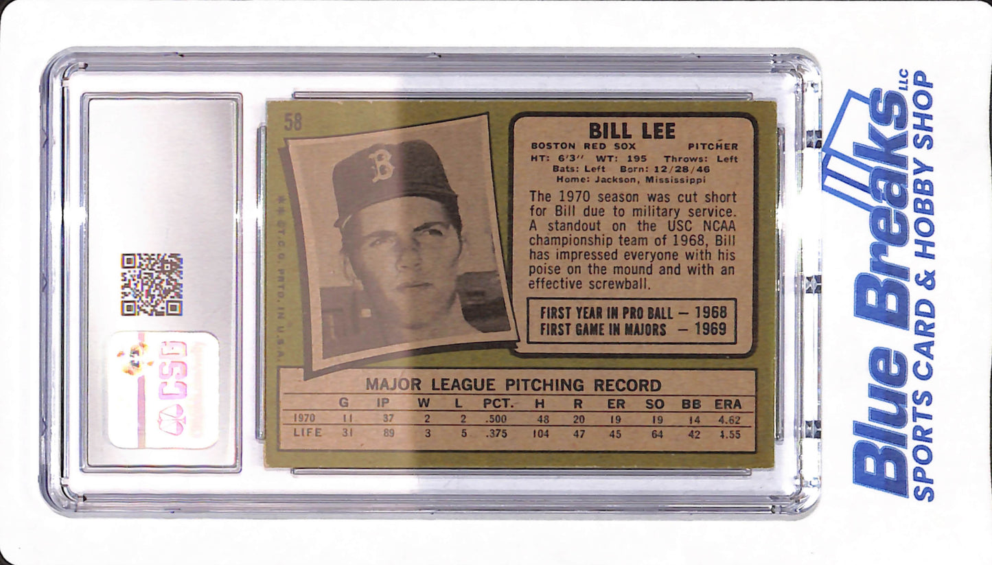 1971 Topps - Bill Lee - Boston Red Sox - # 58 - CSG 6.5