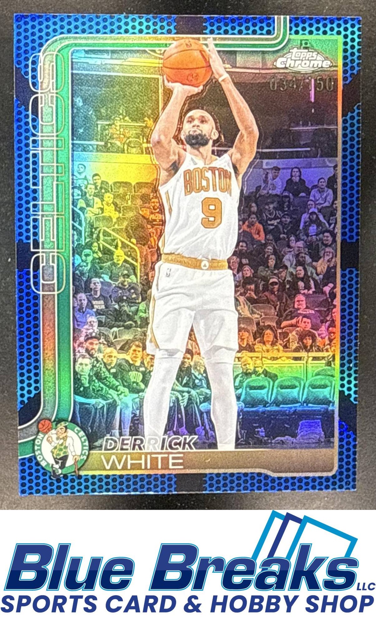 2025 Topps Chrome Update Derrick White #40 Blue Basketball Refractor 034/150 Boston Celtics