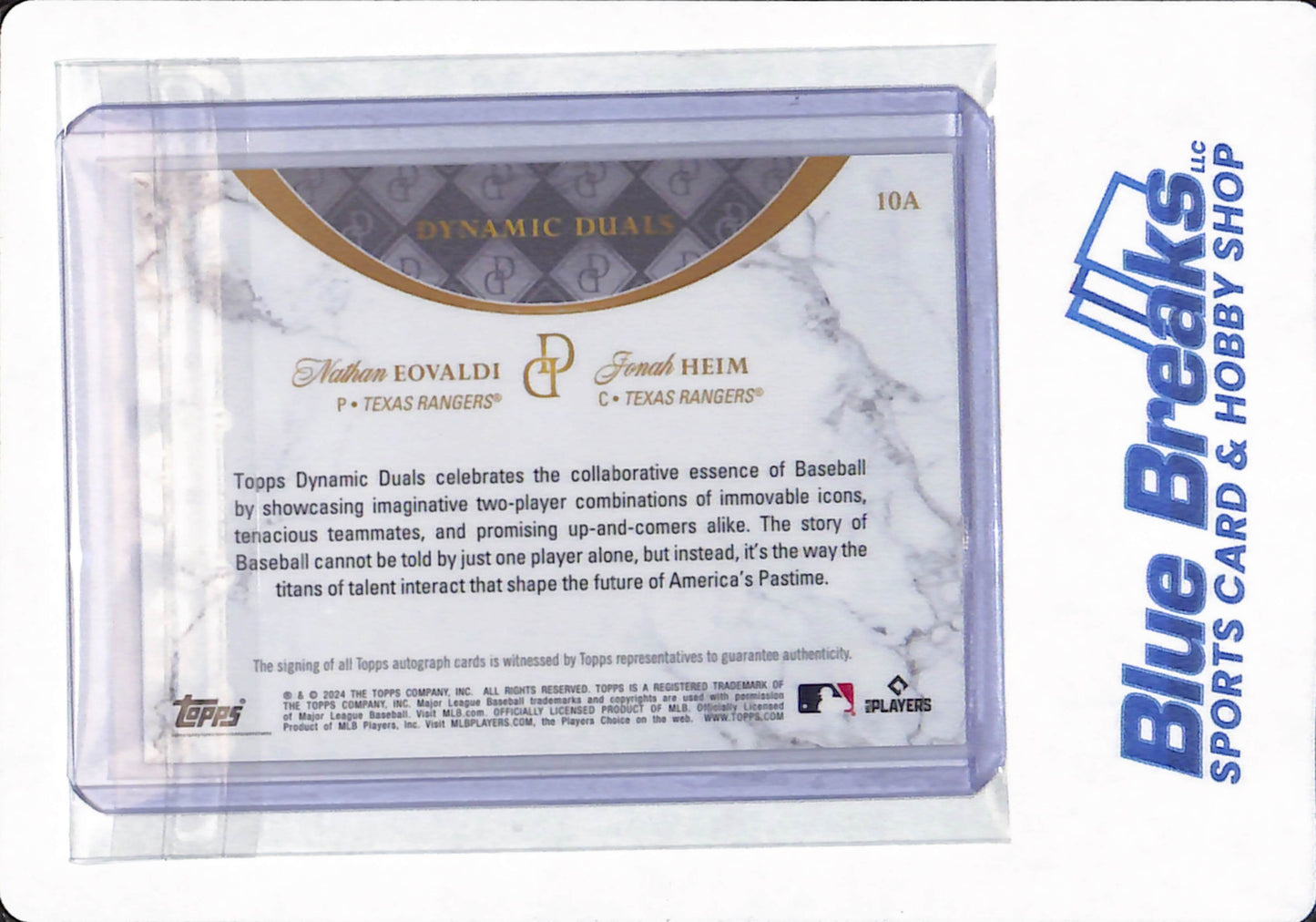 2024 Topps Dynamic Duals - Nathan Eovaldi / Jonah Heim - # 10A - Texas Rangers - Baseball - Autographed - Purple - 43/50