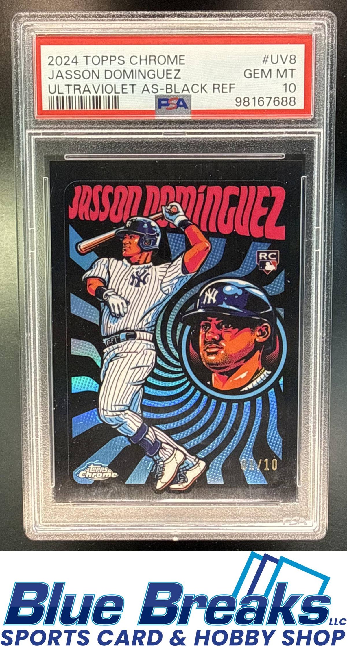 2024 Topps Chrome Jasson Dominguez #UV-8 Ultraviolet All Stars Black Refractor 01/10 RC PSA 10 New York Yankees