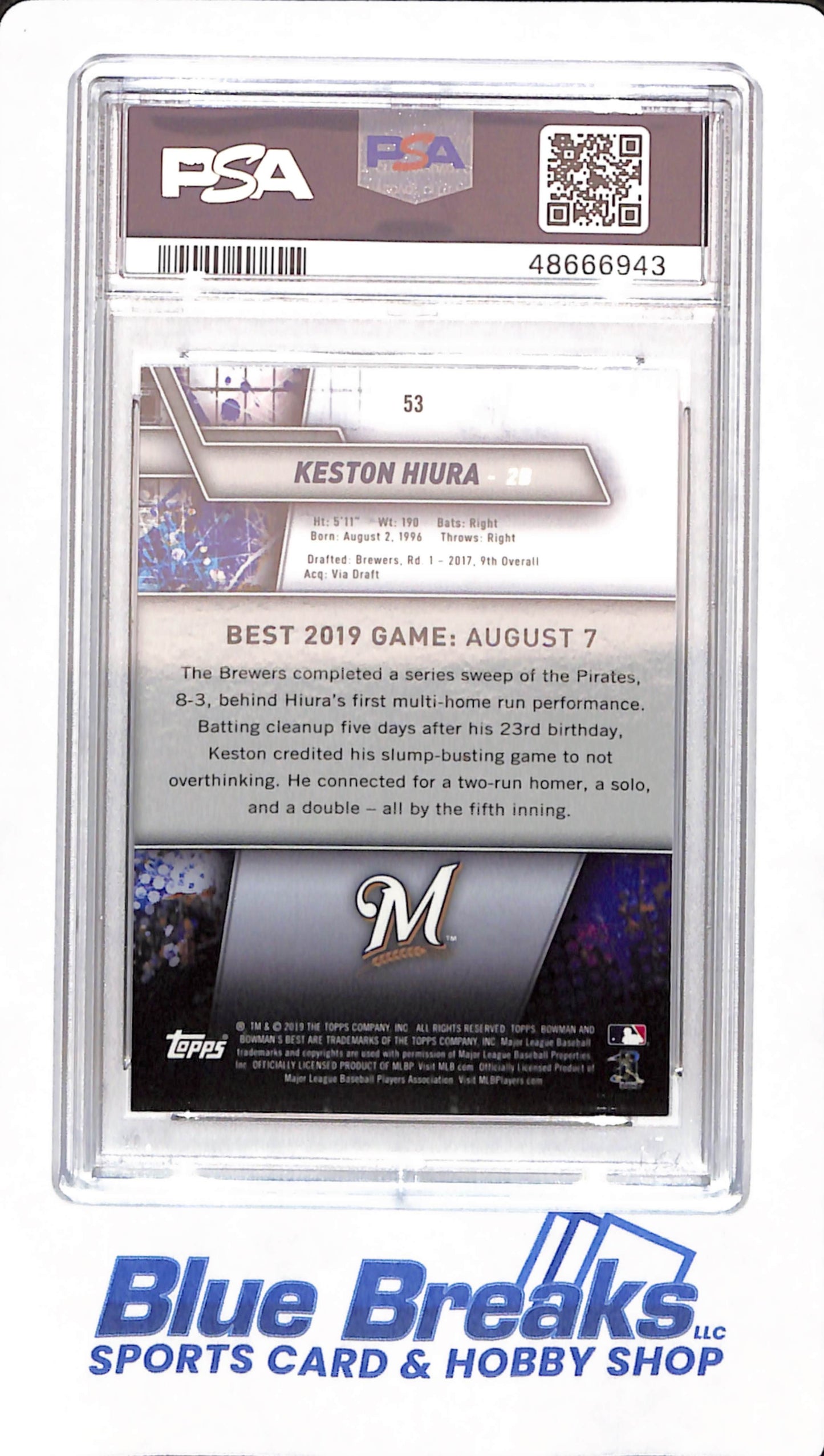 2019 Bowman's Best - Keston Hiura - Baseball - # 53 - PSA 10 - Rookie - Milwaukee Brewers