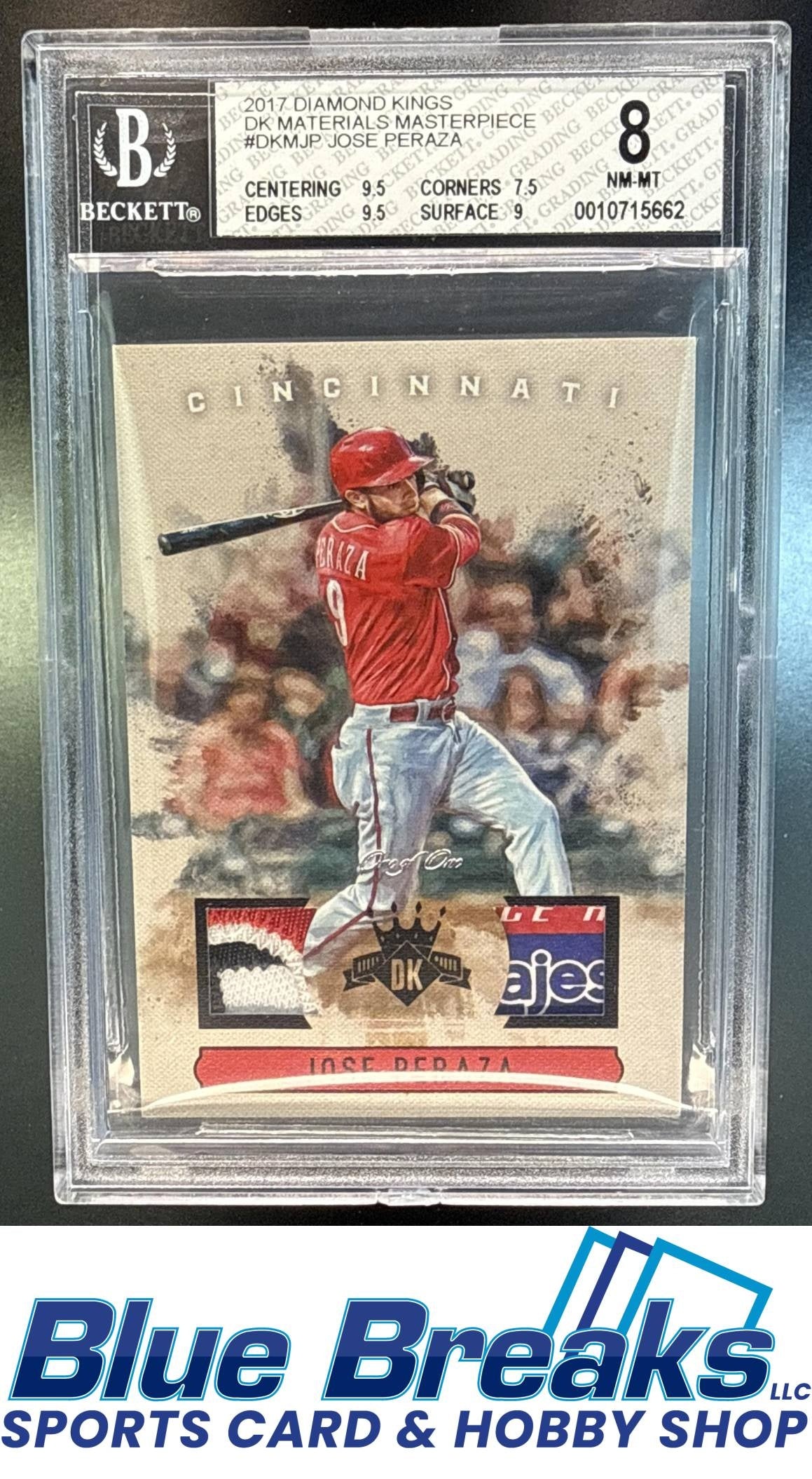 2017 Panini Diamond Kings Jose Peraza #DKM-JJ DK Materials Masterpiece dual relic 1/1 BGS 8 Cincinnati Reds