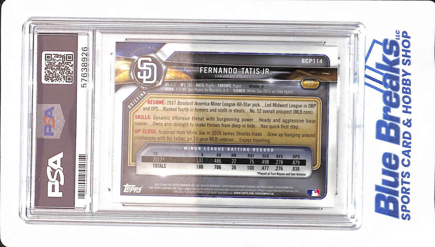 2018 Bowman - Fernando Tatis Jr - San Diego Charges - Baseball - # 114 - PSA 10 - Prospects Chrome