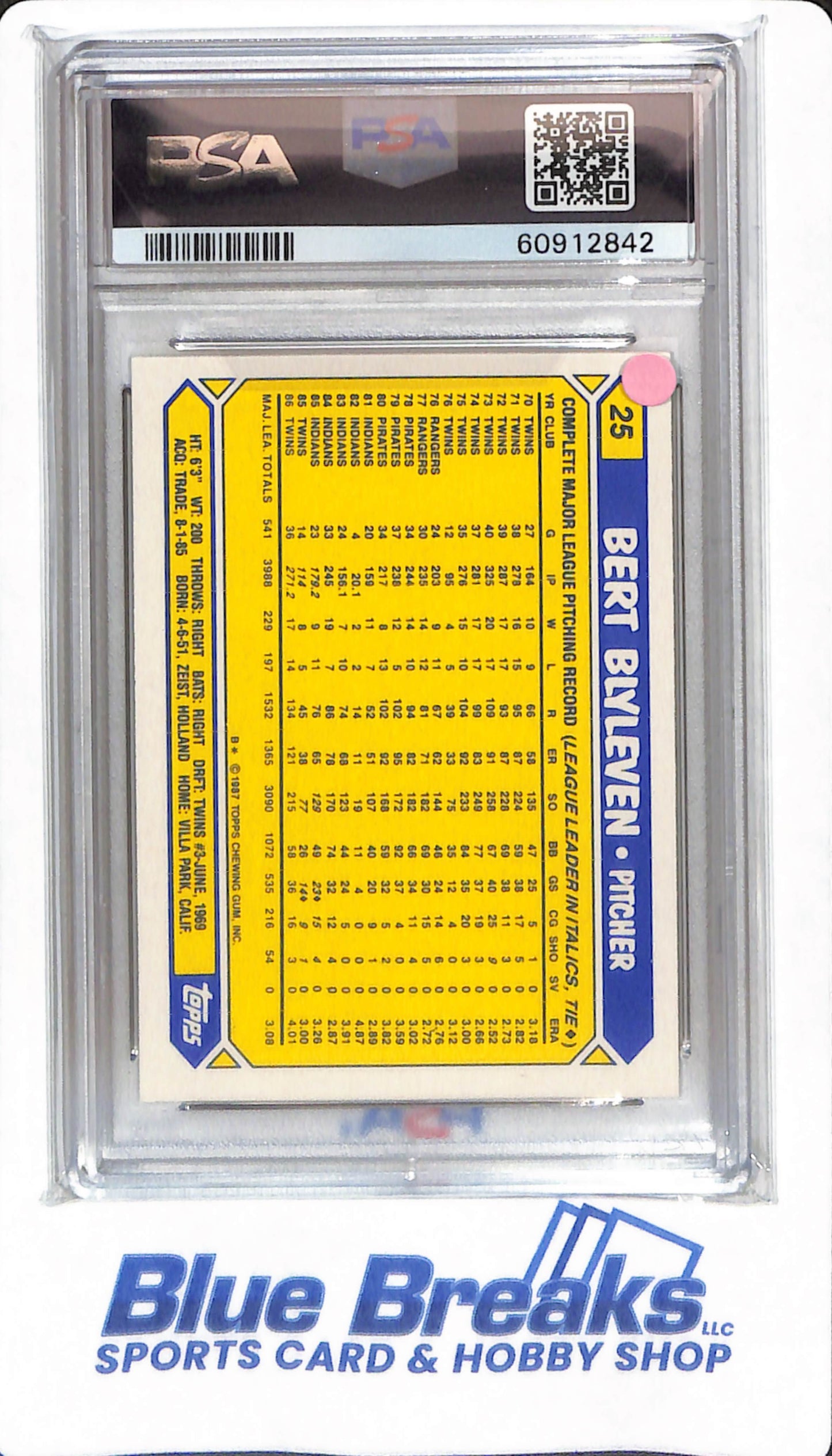 1987 Topps Tiffany - Bert Blyleven - #25 - PSA 8 - Minnesota Twins - Baseball