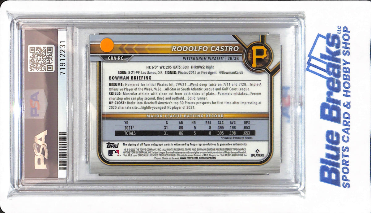 2022 Bowman - Rodolfo Castro - # CRARC - PSA 8 - Pittsburgh Pirates - Rookie Chrome Autographed Gold - 21/50