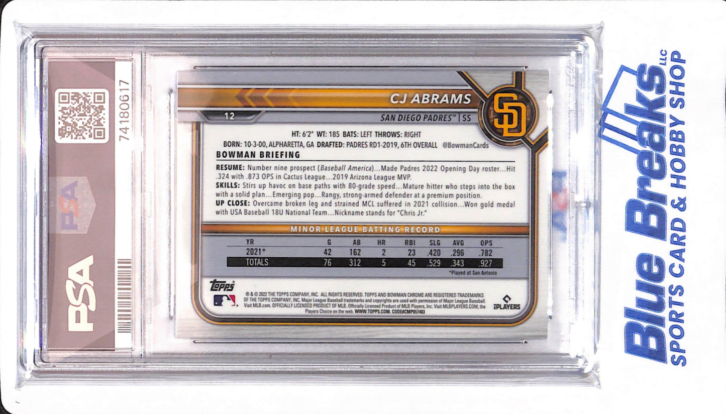 2022 Bowman Chrome - CJ Abrams - # 12 - PSA 10 - San Diego Chargers - Baseball - Sapphire