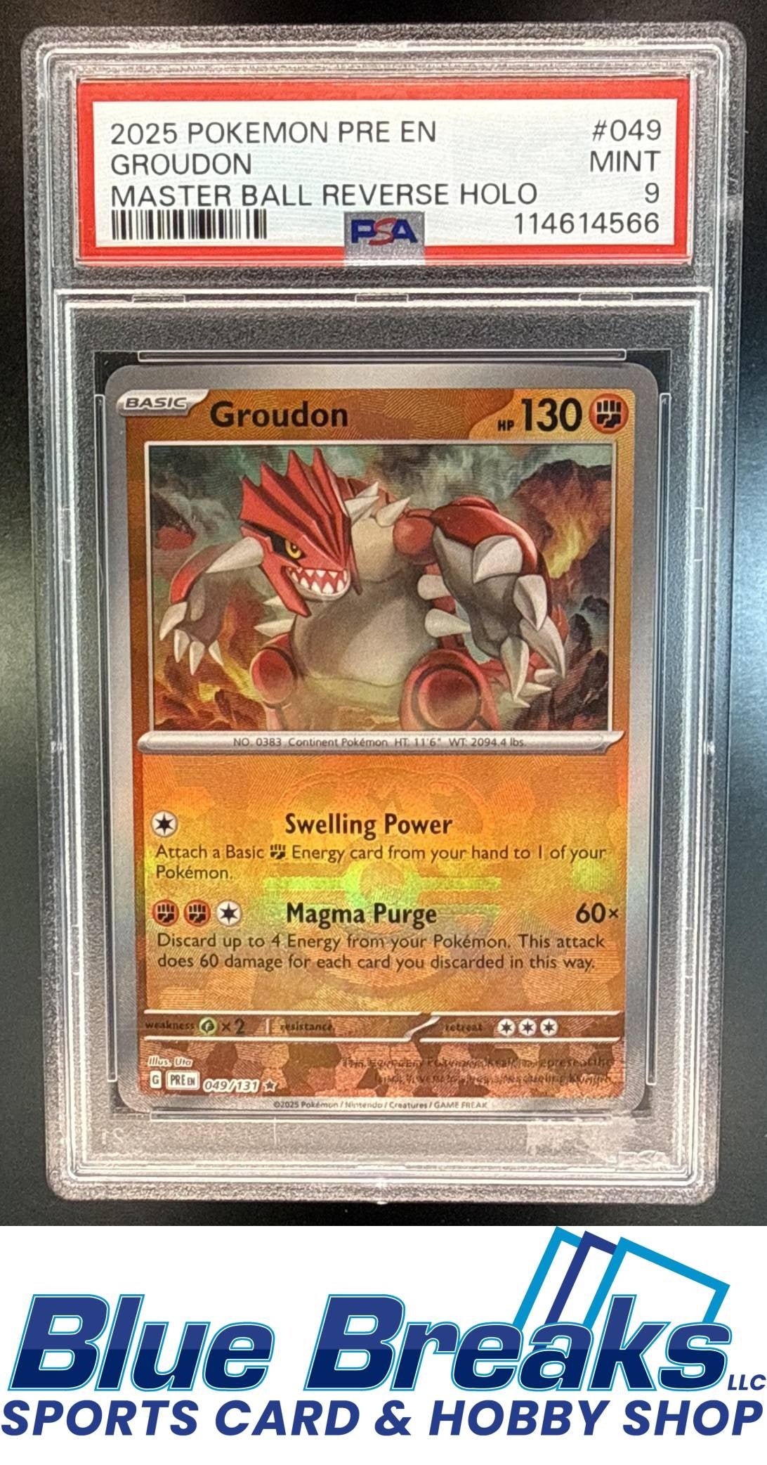 2025 Pokemon Prismatic Evolutions Groudon #049/131 Reverse Holo Master Ball PSA 9