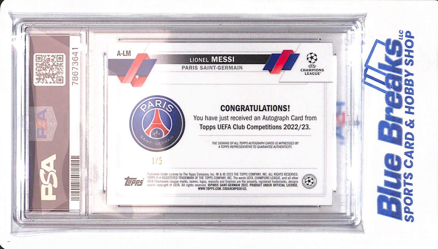 2022-23 Topps Uefa Champions Competitions - Lionel Messi - # ALM - PSA 10 - Paris Saint Germain - PSG - Soccer - Autographed - Red - 1/5