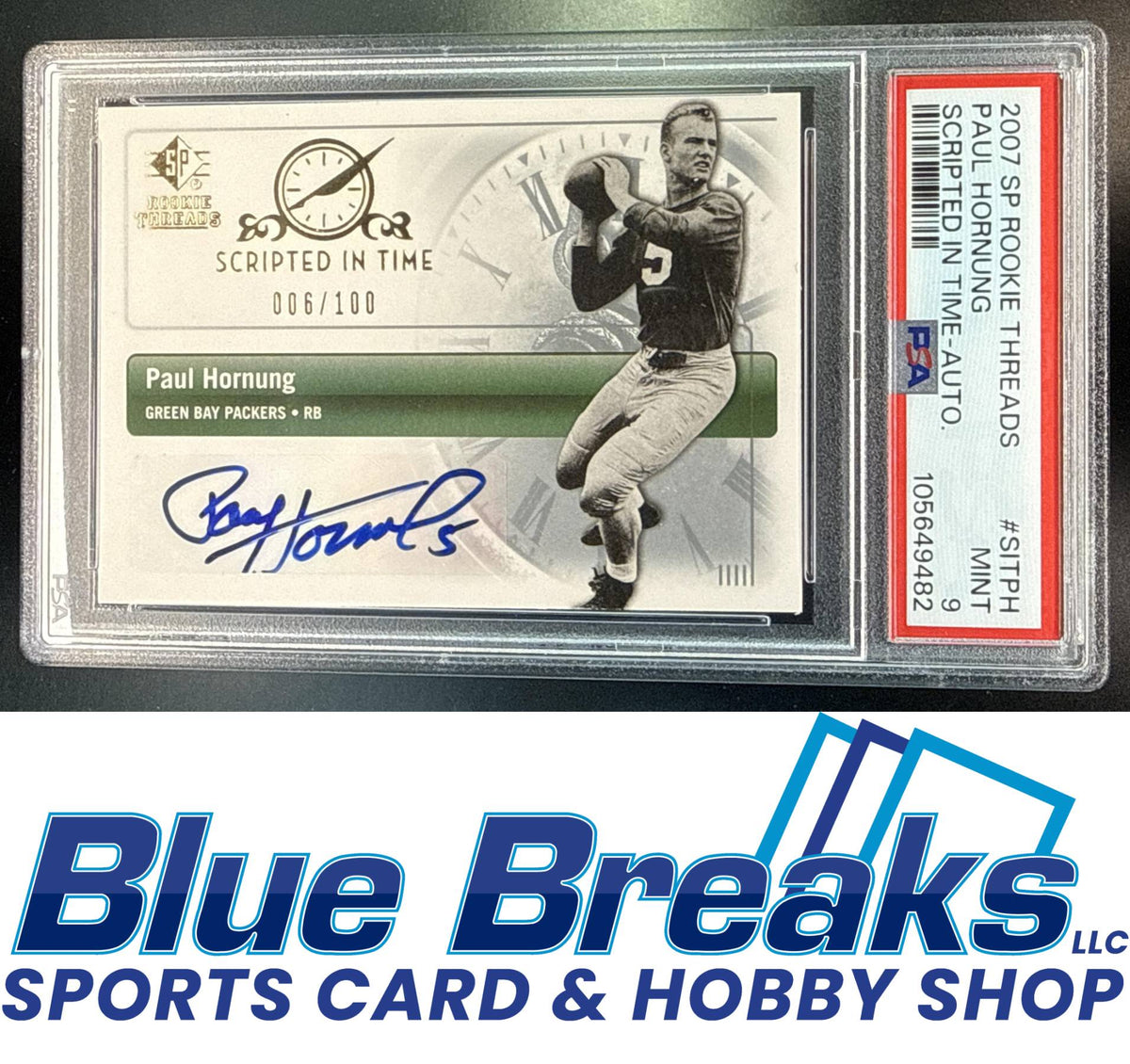 2007 SP Rookie Threads Paul Hornung #SIT-PH Scripted in Time Auto 006/100 PSA 9 Green Bay Packers