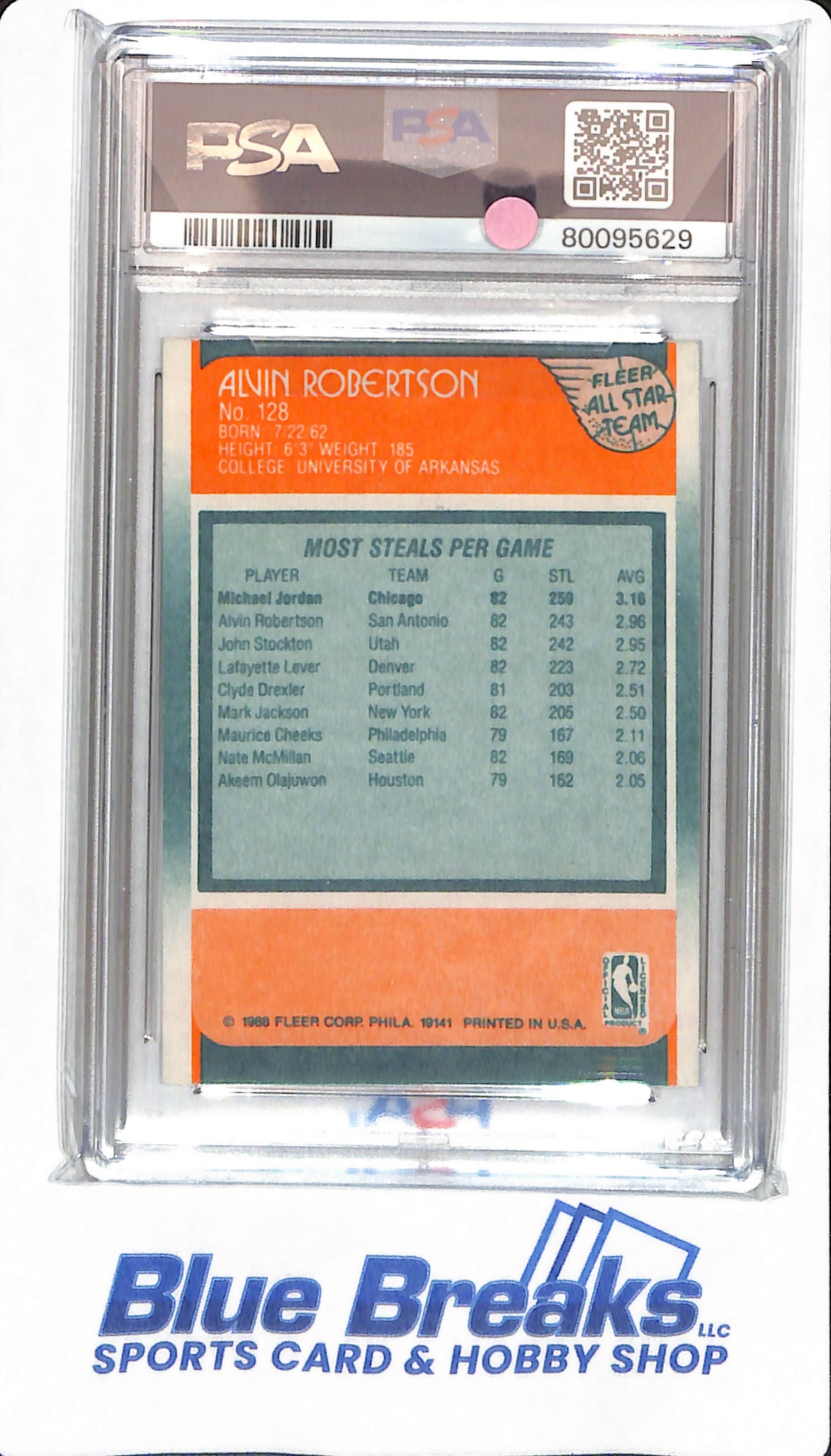 1988 Fleer - Alvin Robertson - #128 - PSA 6 - San Antonio Spurs - Basketball - All Star
