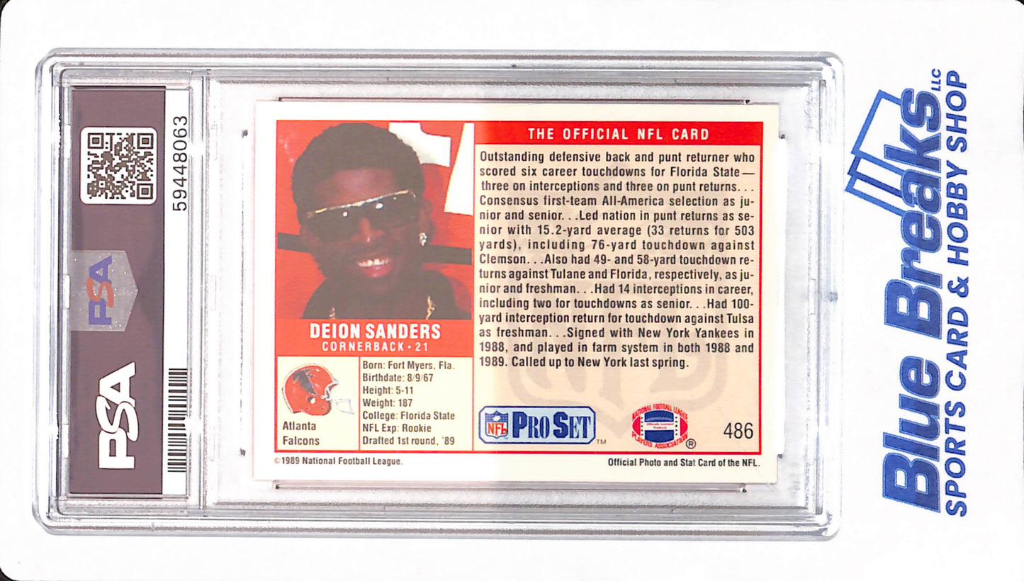 1989 Pro Set - Deion Sanders - Football - Atlanta Falcons - # 486 - PSA 8