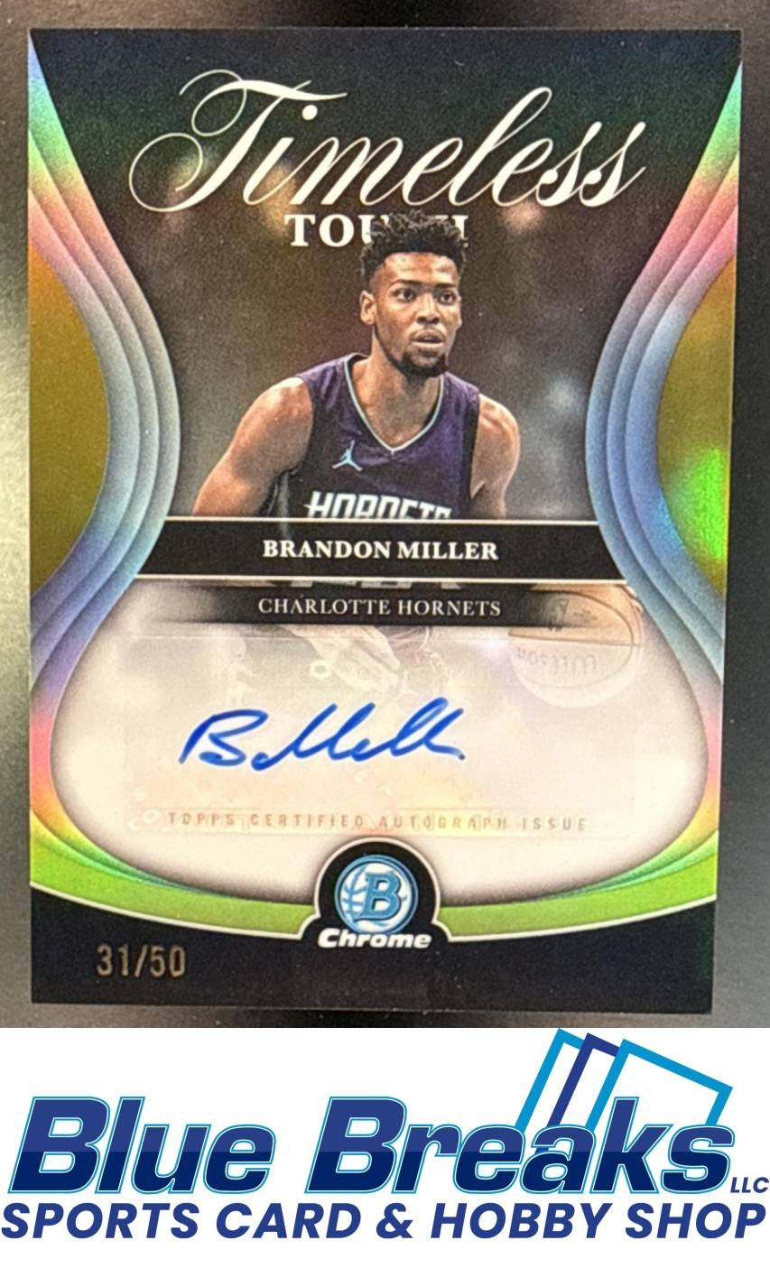 2025 Bowman Brandon Miller #TTA-BM Timeless Touch Signatures Chrome Gold Refractor 31/50 Auto Charlotte Hornets