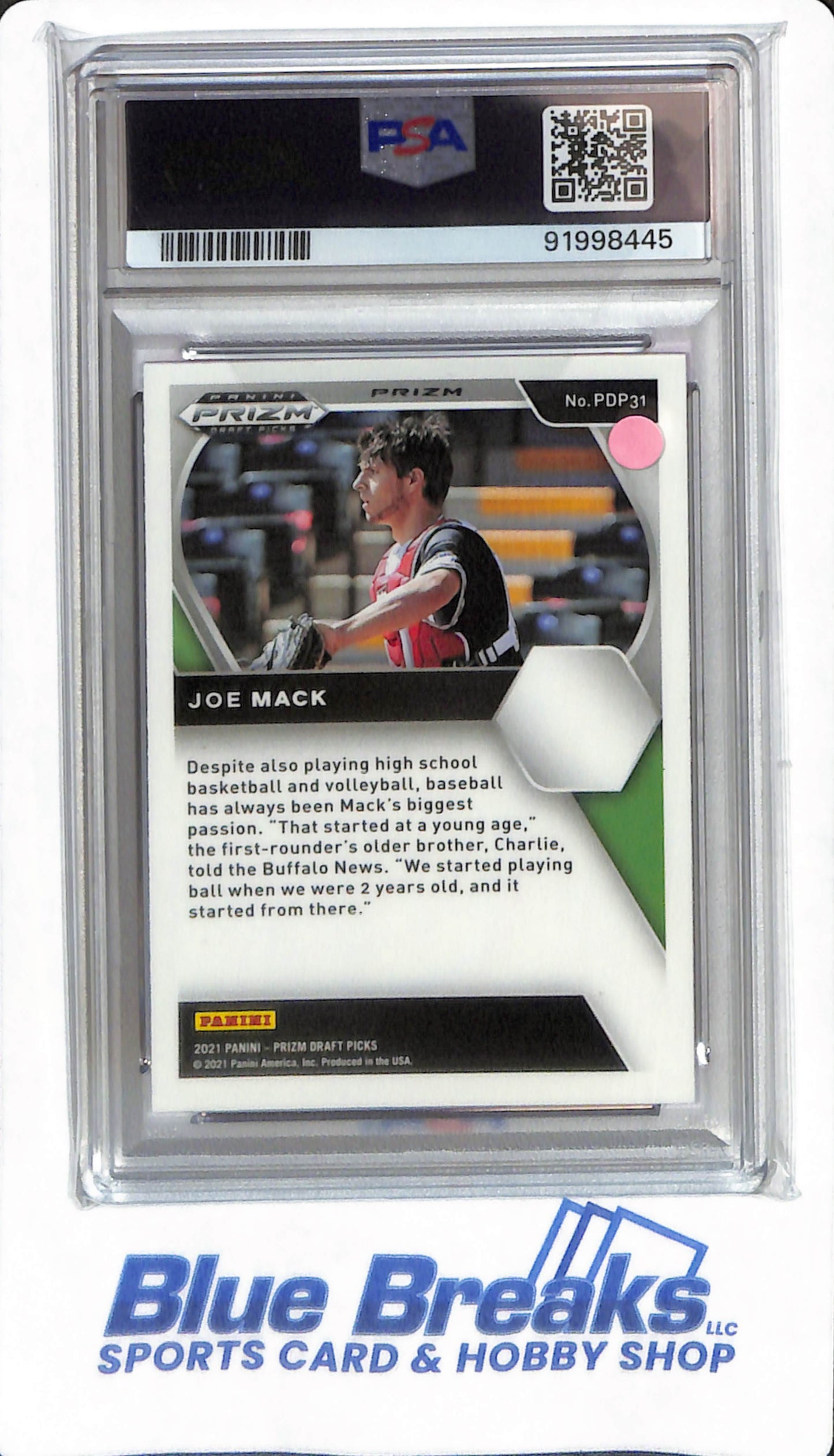 2021 Prizm Draft Picks - Joe Mack - #PDP31 - PSA 9 - Baseball - Pink Velocity