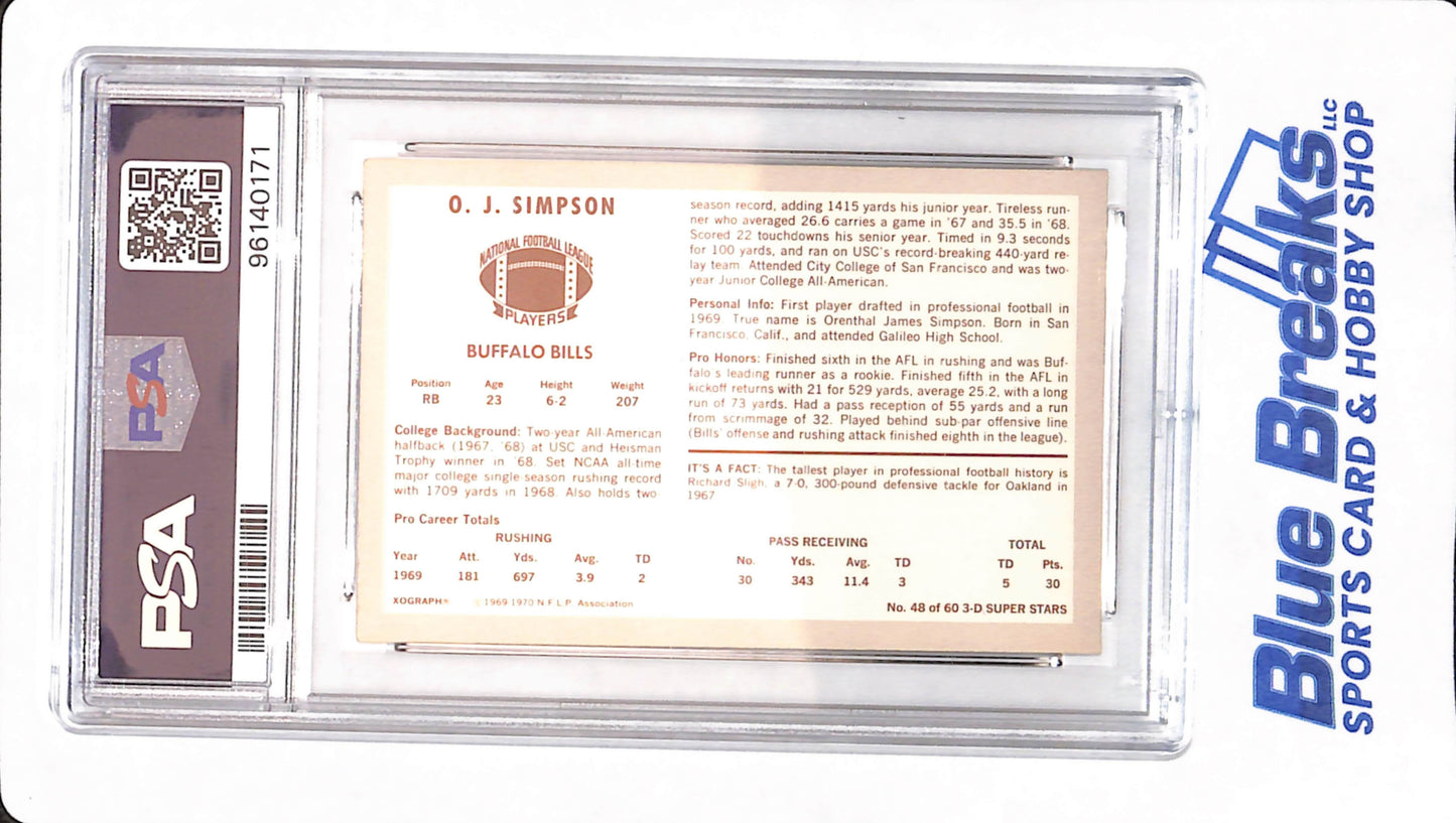 1970 Kellogg's - O.J. Simpson - Buffalo Bills - # 48 - Football - PSA 4