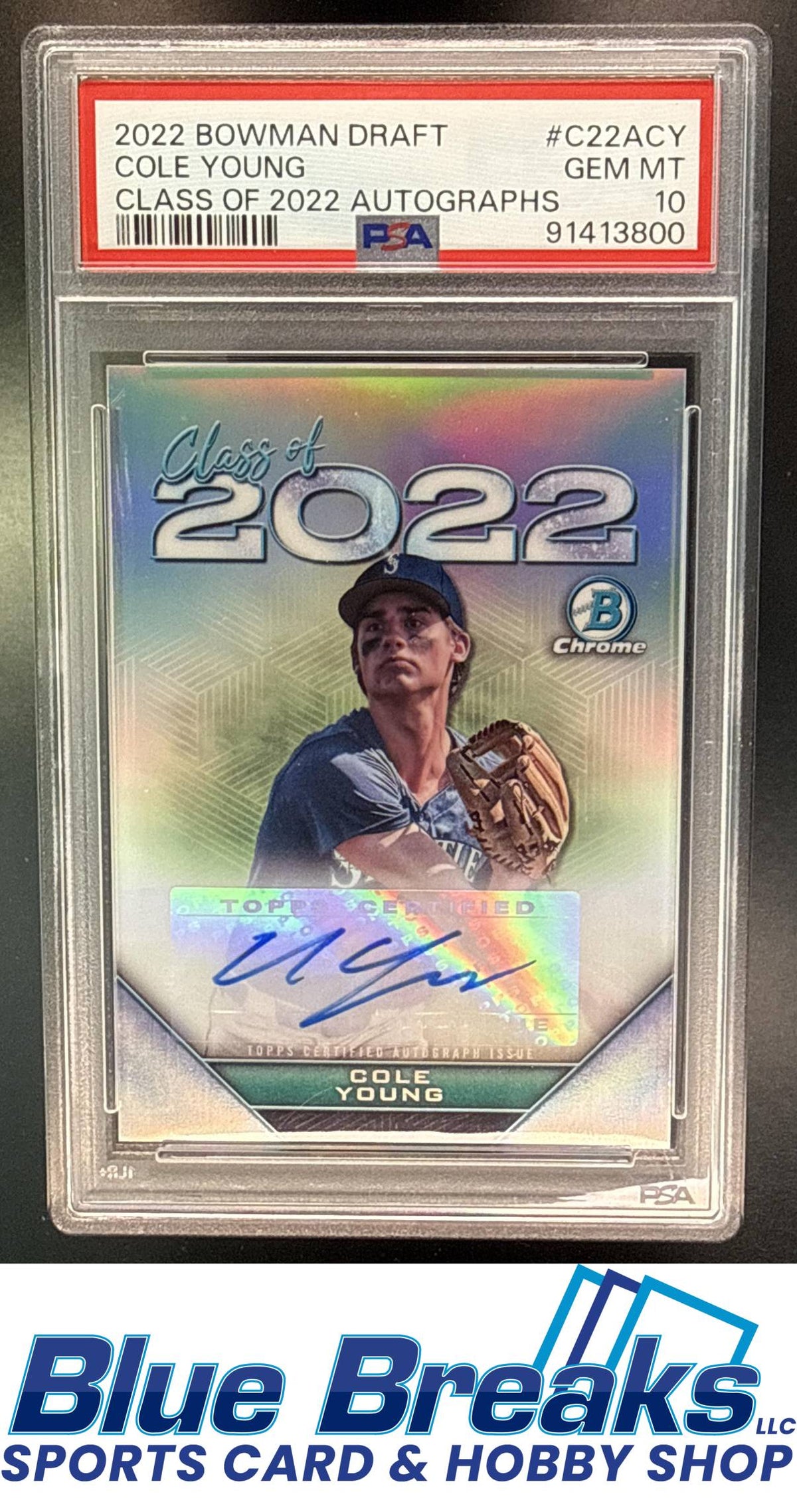 2022 Bowman Draft Cole Young #C22A-CY Class of Auto 008/250 PSA 10 Seattle Mariners