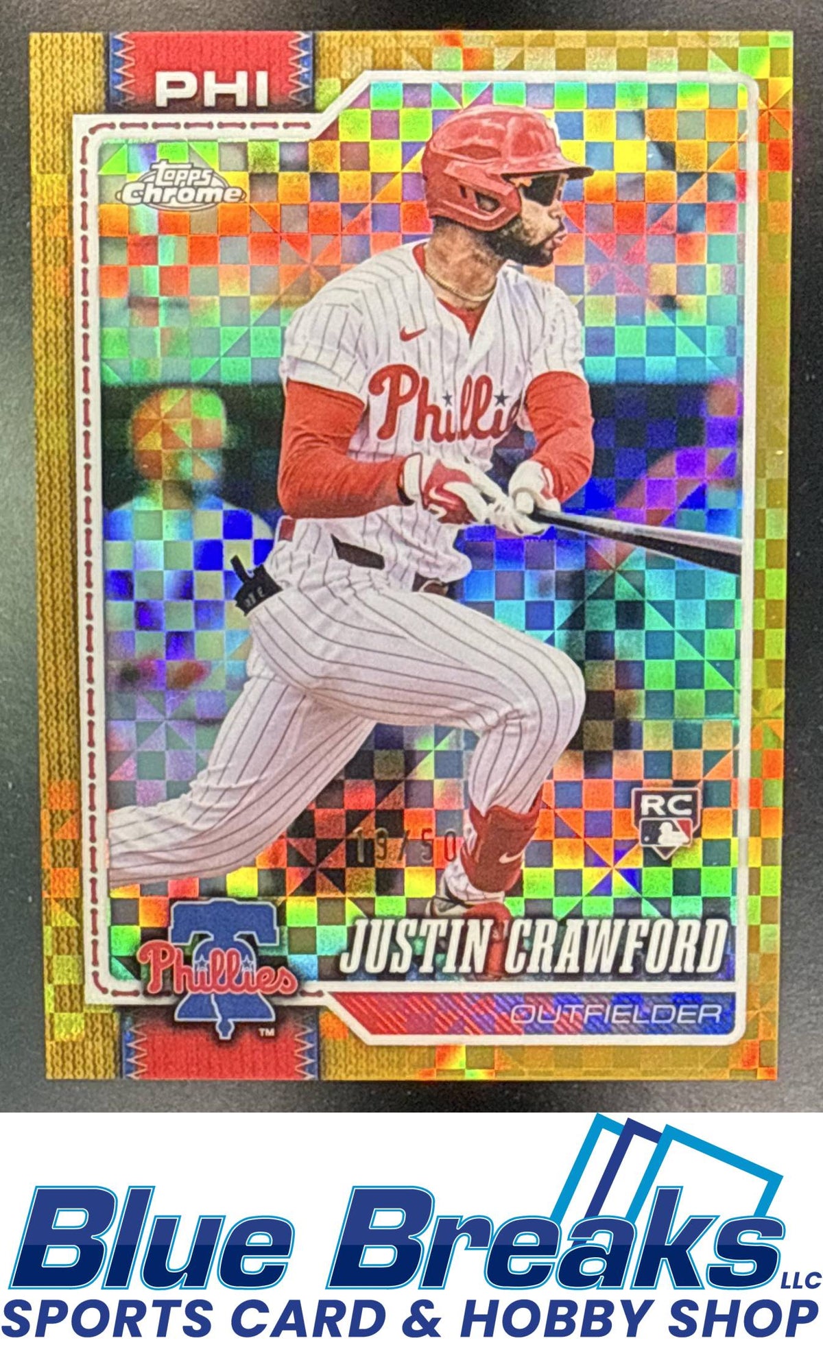 2026 Topps Chrome Justin Crawford #73 Gold X-Fractor 19/50 RC Philadelphia Phillies