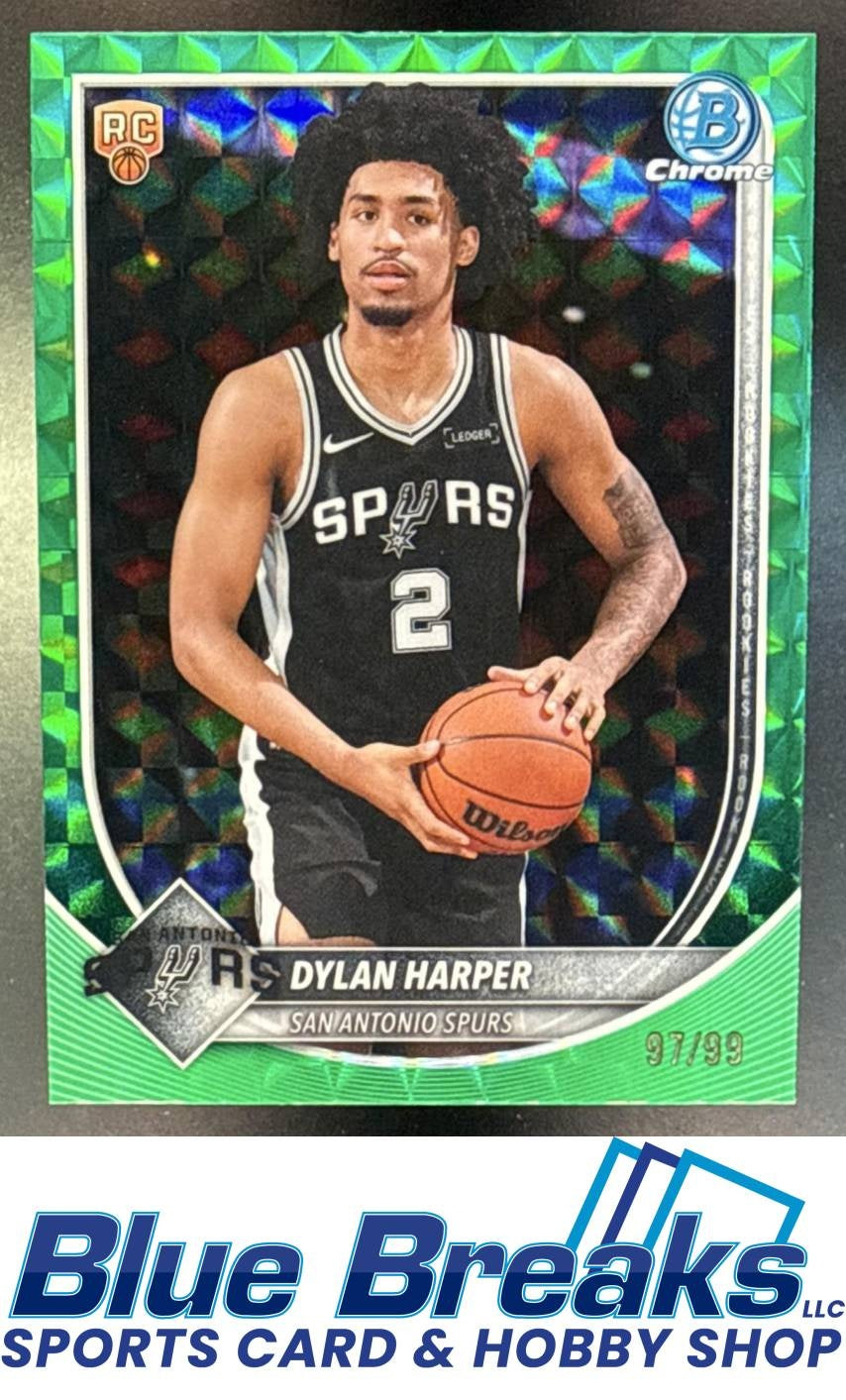 2025 Bowman Dylan Harper #BCV-2 Chrome Green Geometric Refractor 97/99 RC San Antonio Spurs