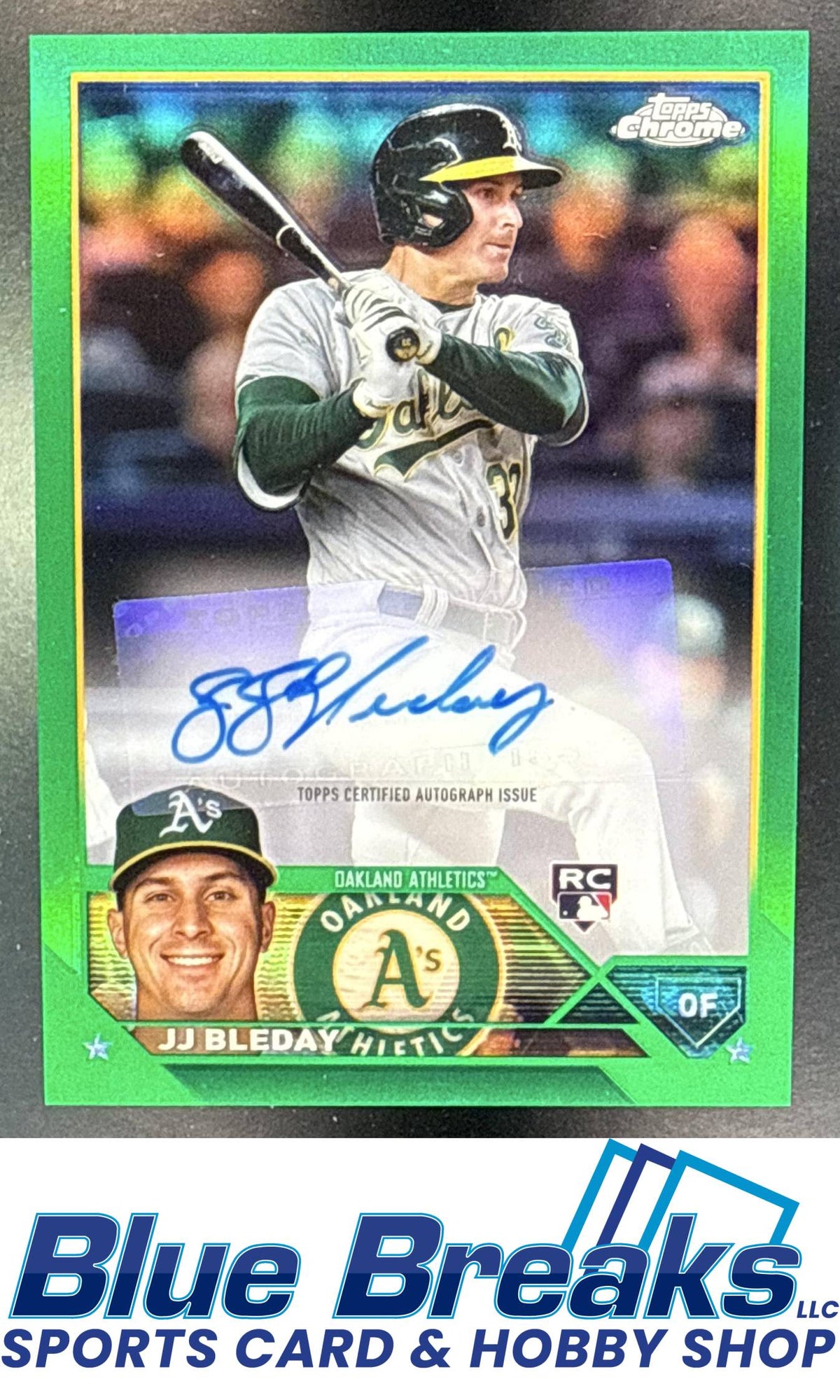2023 Topps Chrome Update JJ Bleday #AC-JJB Auto Green Refractor 54/99 RC Oakland Athletics