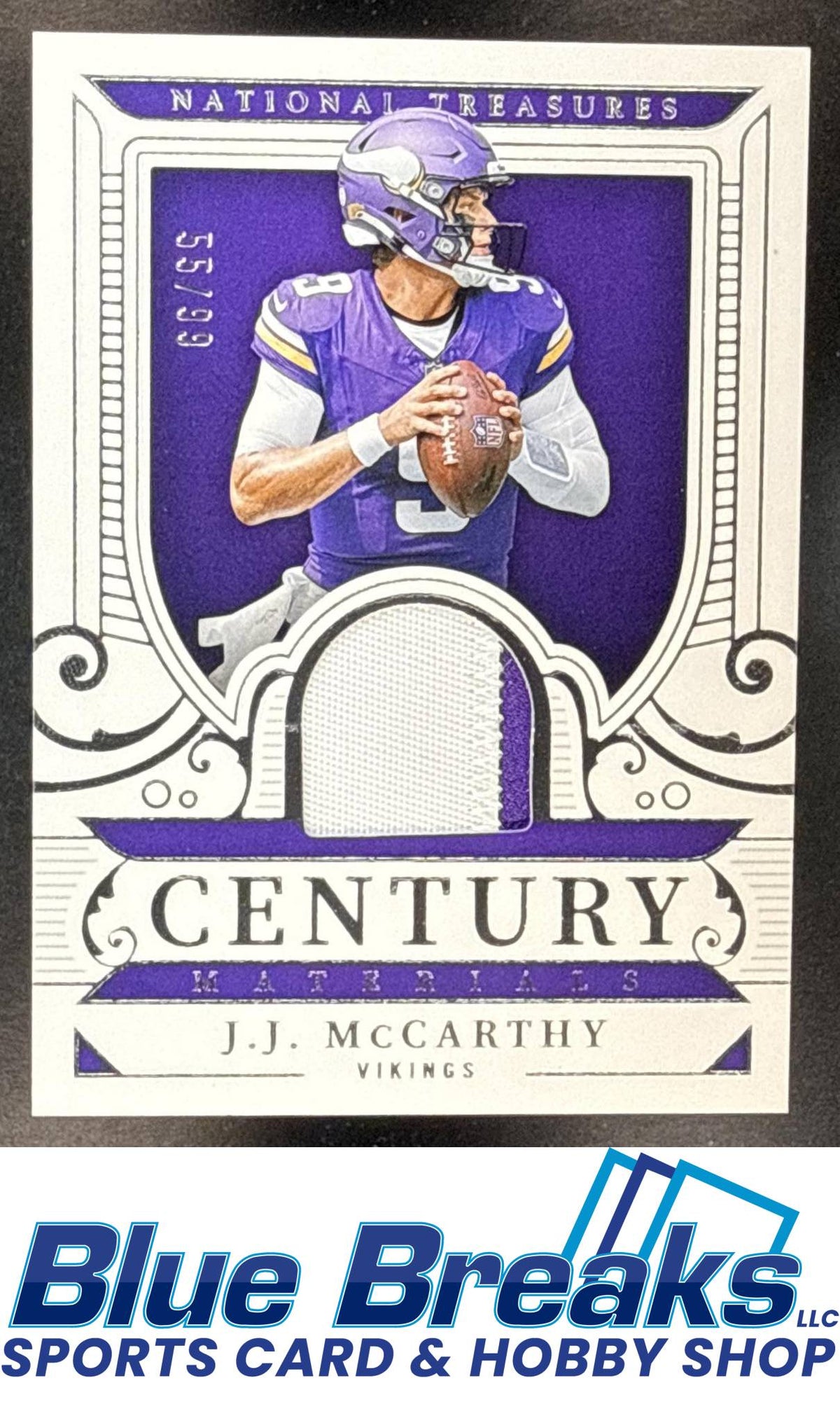 2025 Panini National Treasures J.J. McCarthy #CM-JJM Century Materials 55/99 Relic Minnesota Vikings