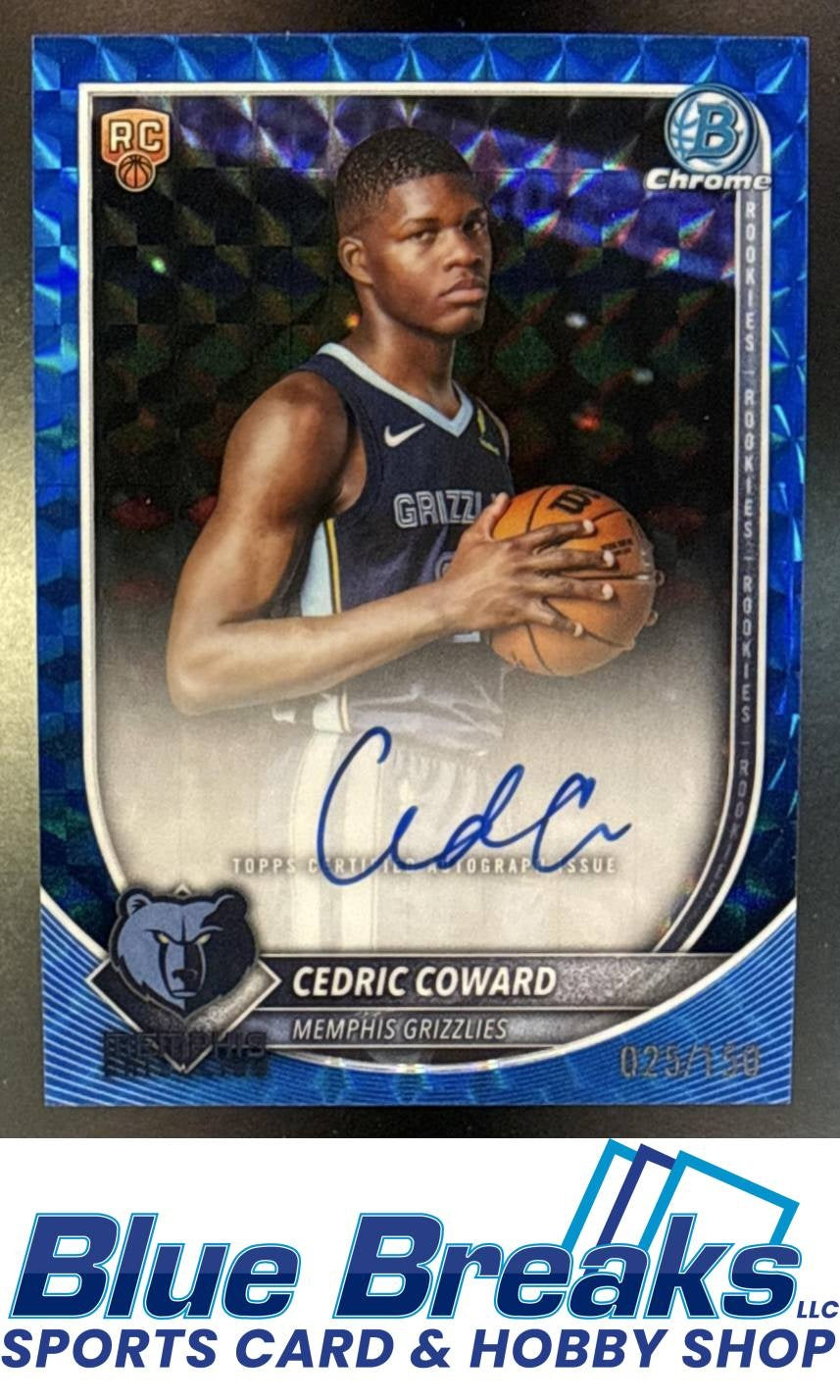 2025 Bowman Cedric Coward #BCA-CC Chrome Auto Blue Geometric Refractor 025/150 RC Memphis Grizzlies