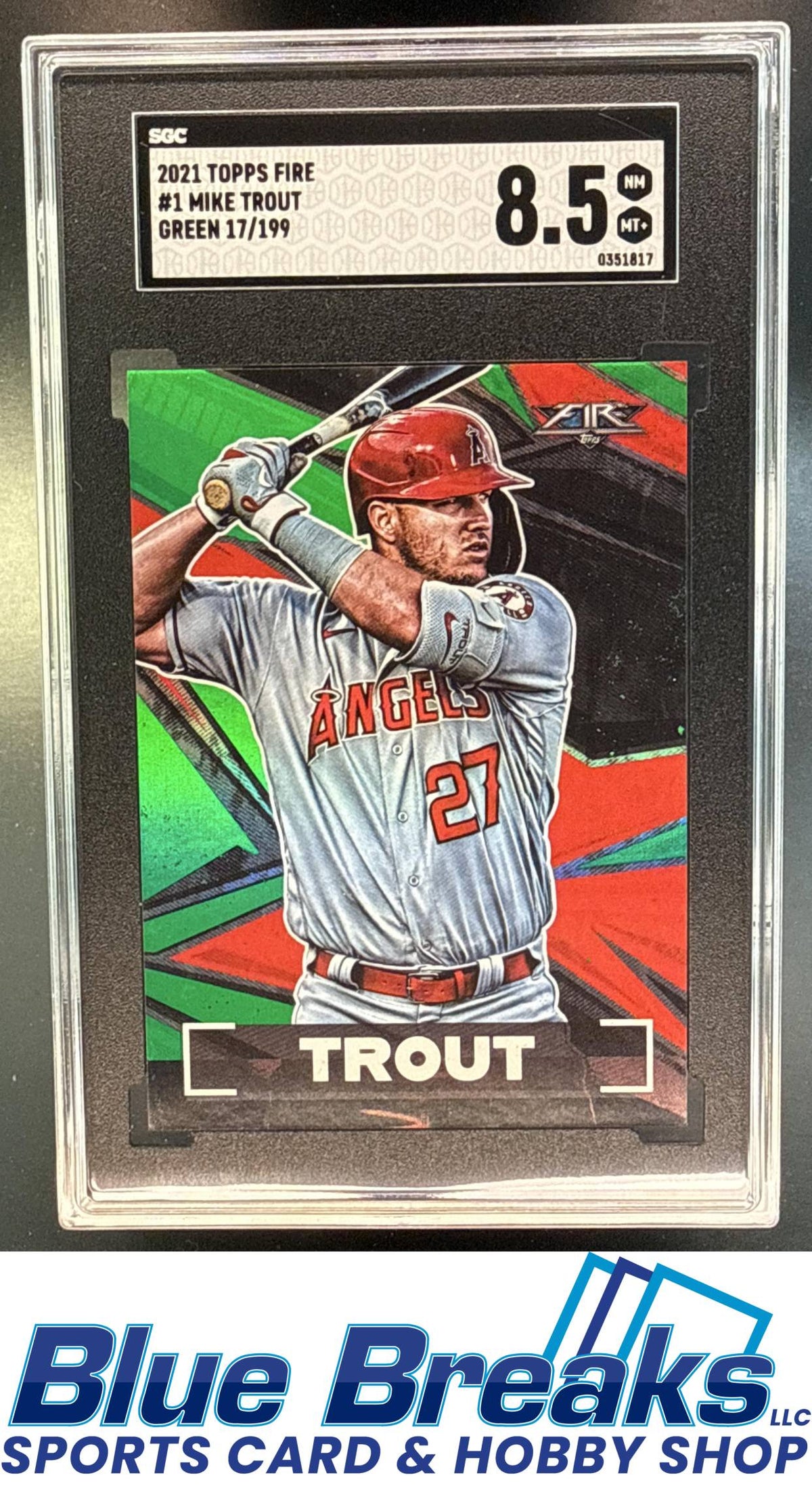 2021 Topps Fire Green Mike Trout 17/199 #1 SGC 8.5 Los Angeles Angels