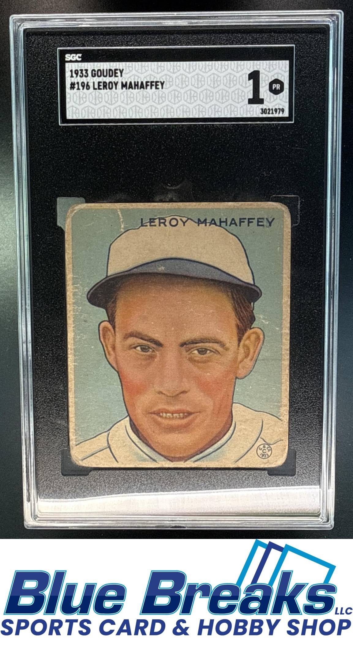 1933 Goudey R319 Roy Mahaffey Rookie #196 RC SGC 1 Philadelphia Athletics / Athletics