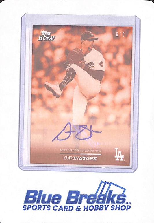 2024 Topps Black & White Baseball - Gavin Stone Orange - 5/5 - Los Angeles Dodgers # 59A - Autographed