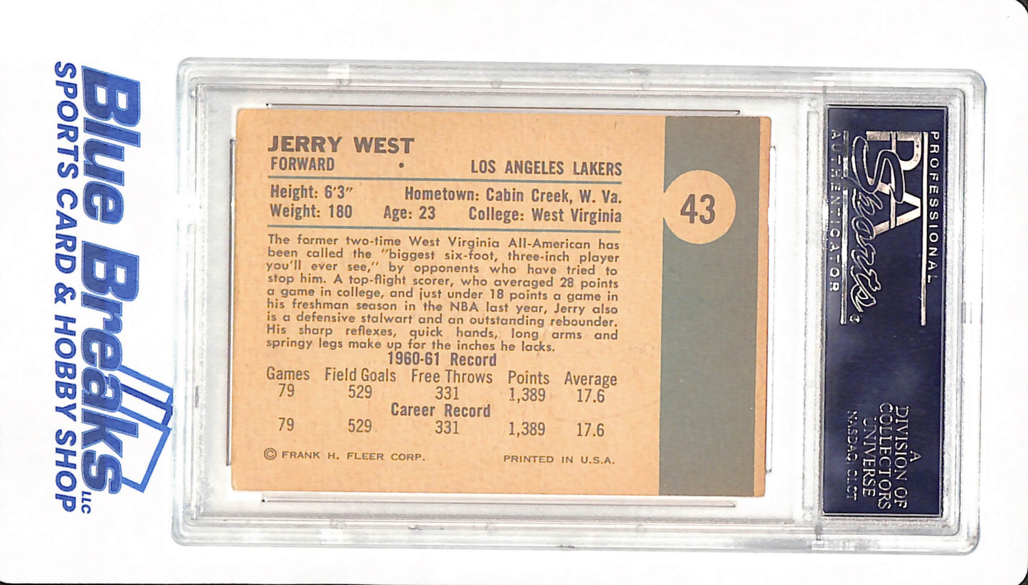 1961 Fleer - Jerry West - Basketball - Los Angeles Lakers - # 43 - PSA 4