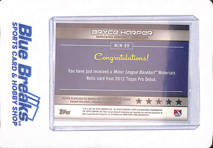 2012 Topps Pro Debut - Bryce Harper - Outfielder - Baseball - Washington Nationals - Gold - # MLM-BH - Relic - 20/50
