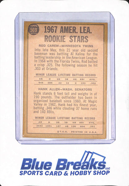 1967 Topps #569 Rod Carew / Hank Allen - Rookie Stars - American League - Baseball - Minnesota Twins - Washington Senators