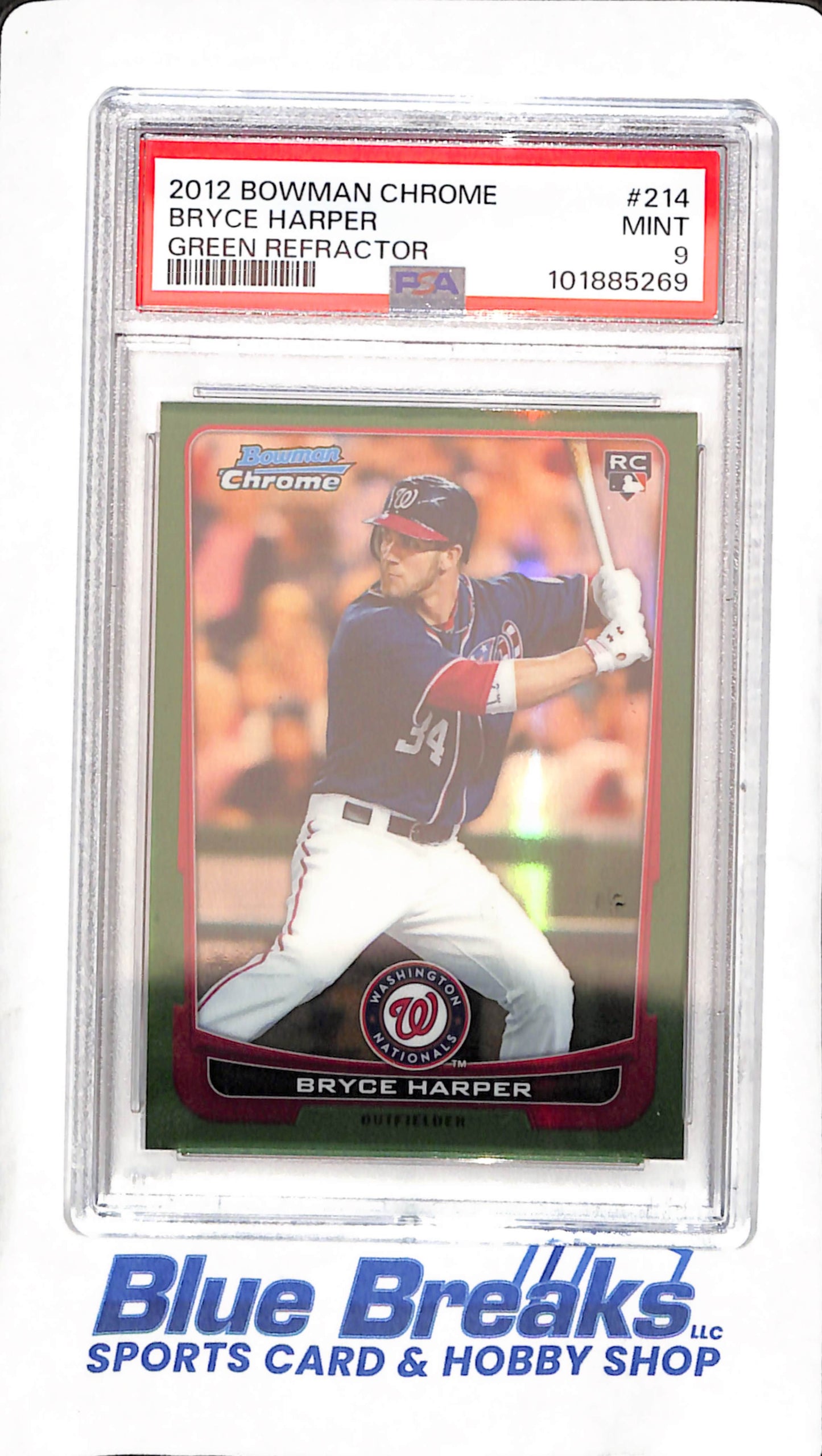2012 Bowman Chrome - Green Refractor - Bryce Harper - RC - #214 - PSA 9 - baseball - Nationals