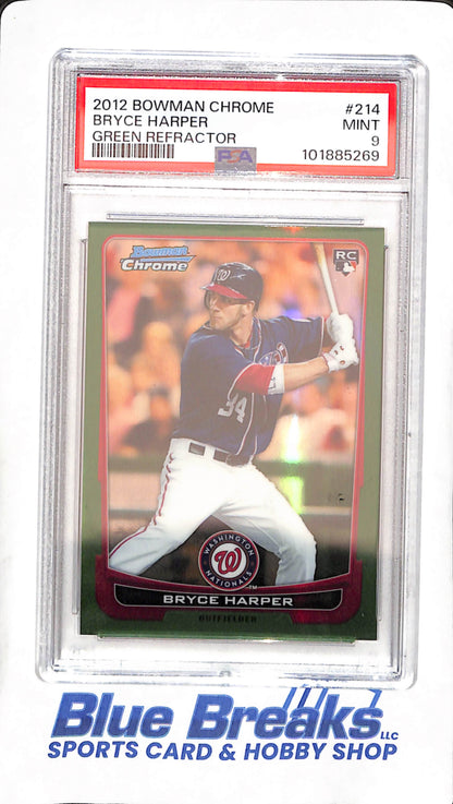 2012 Bowman Chrome - Green Refractor - Bryce Harper - RC - #214 - PSA 9 - baseball - Nationals
