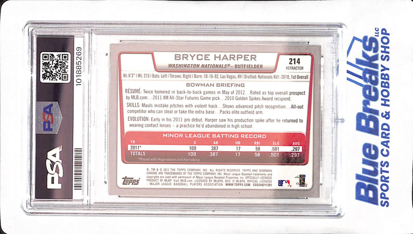 2012 Bowman Chrome - Green Refractor - Bryce Harper - RC - #214 - PSA 9 - baseball - Nationals