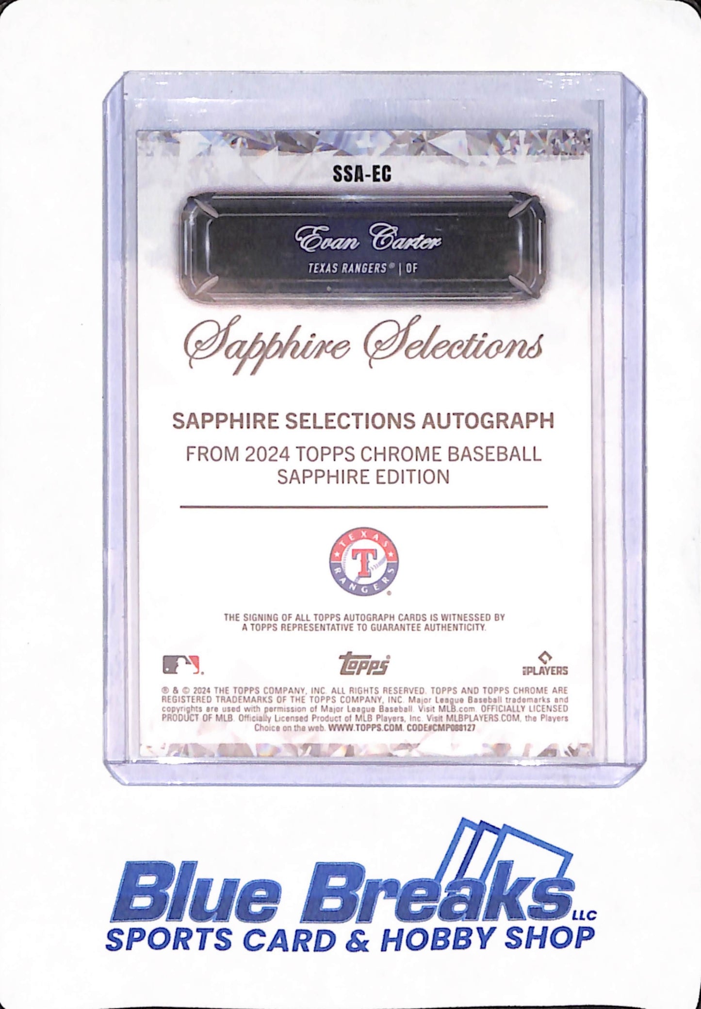 2024 Topps Chrome Sapphire - Evan Carter - Baseball - Texas Rangers - # SSA-EC - Autographed