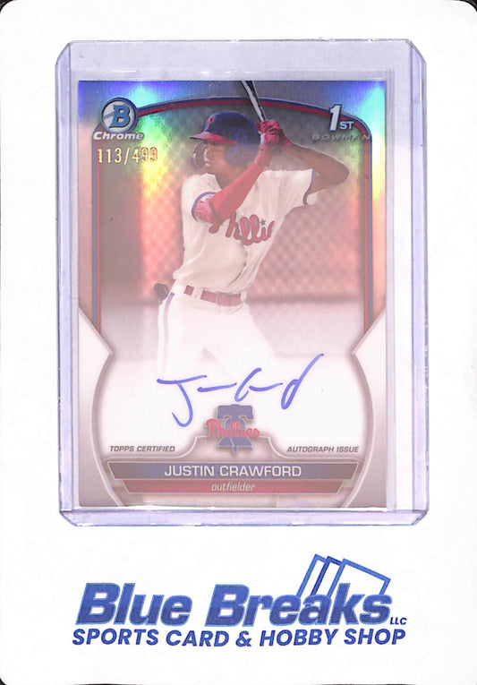 2023 Bowman Chrome - 1st bowman AUTO Refractor #CPA-JC Justin Crawford 113/499 - Philadelphia Phillies - Baseball