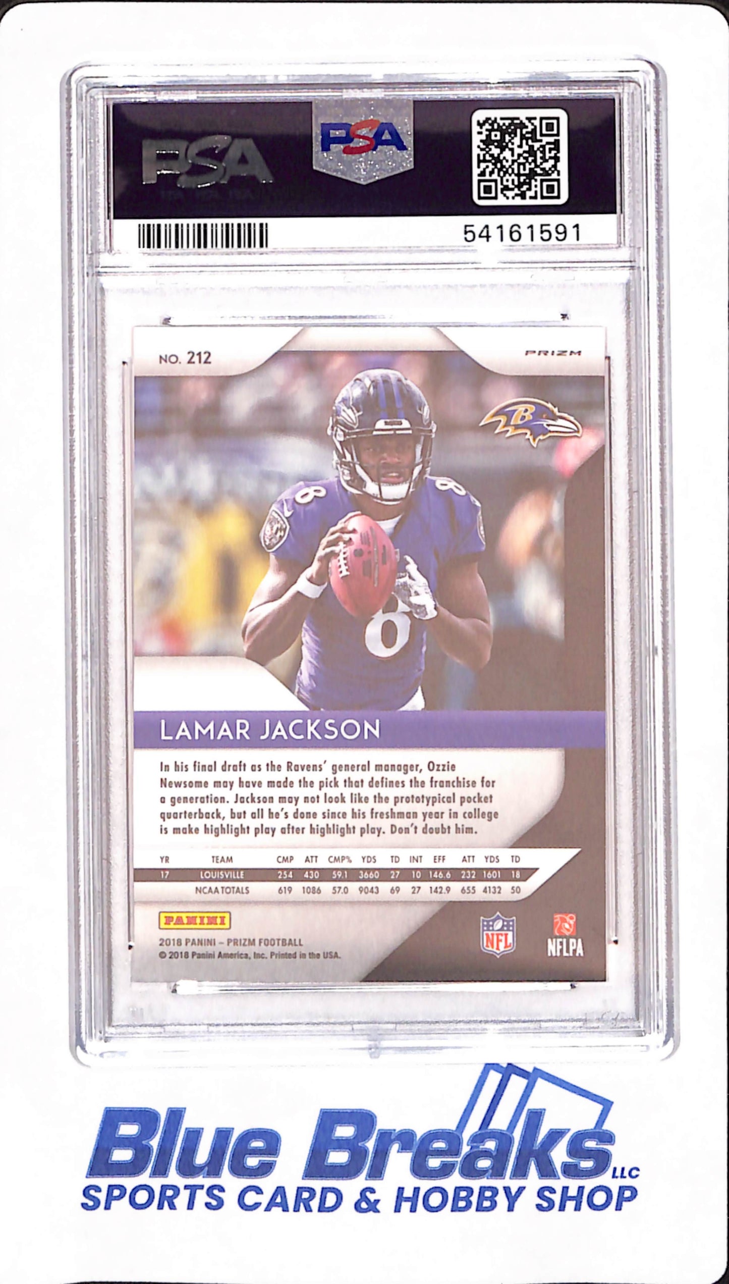 2018 Panini Prizm - Lamar Jackson - Football - Baltimore Ravens - Red / White / Blue - # 212 - PSA 9