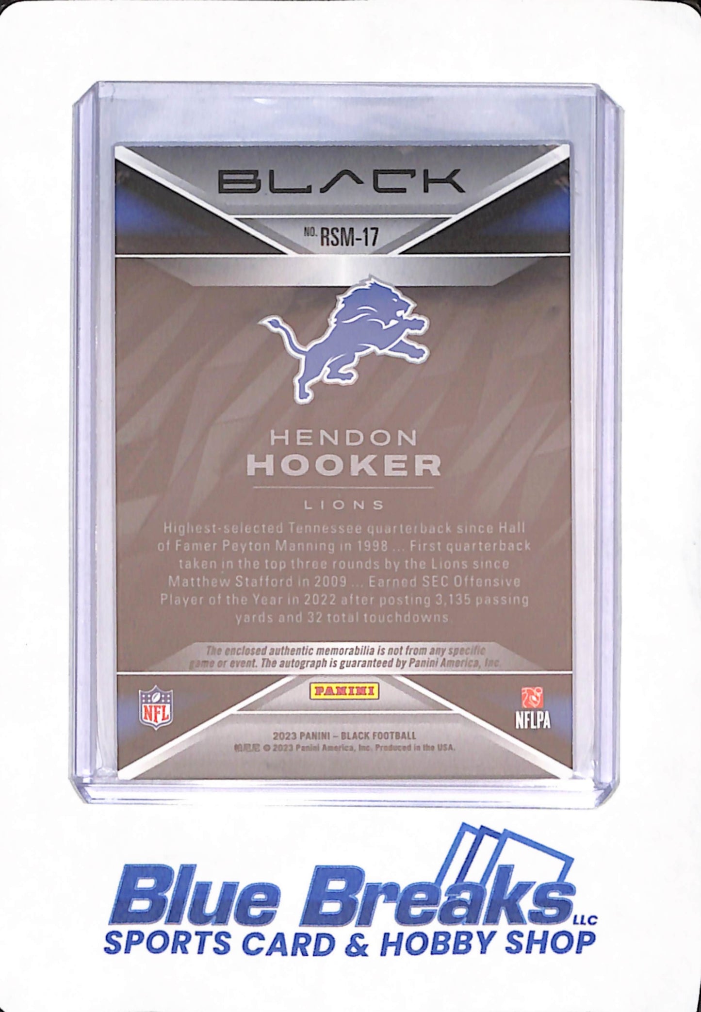 2023 Panini Black - Hendon Hooker - Football - Detroit Lions - Dual Relic - Rookie - Autographed - 50/99