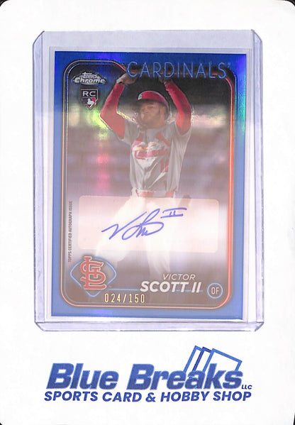 2024 Topps Chrome - Victor Scott II - Baseball - St Louis Cardinals - Rookie - Autographed - Blue - 24/150
