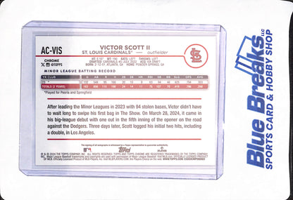 2024 Topps Chrome - Victor Scott II - Baseball - St Louis Cardinals - Rookie - Autographed - Blue - 24/150